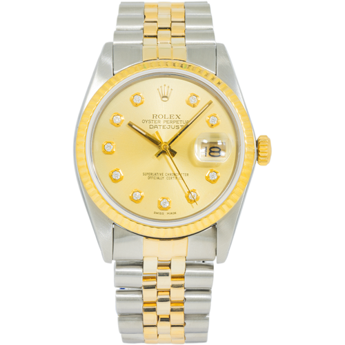 Rolex Men's Datejust 16013 Champagne Diamond Dial – Stainless Steel & 18k Yellow Gold – 36mm
