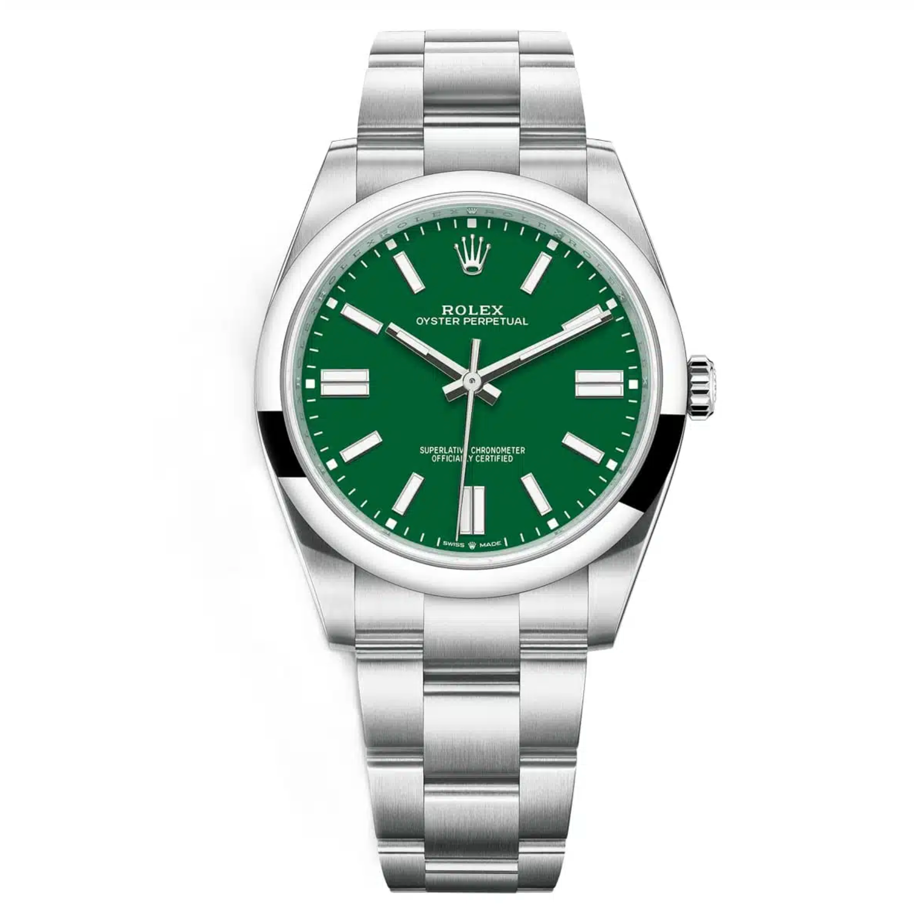 Rolex Oyster Perpetual 124300-0005 – Green Dial with Smooth Bezel and Stainless Steel Oyster Bracelet-Rolex-JD Watches NY
