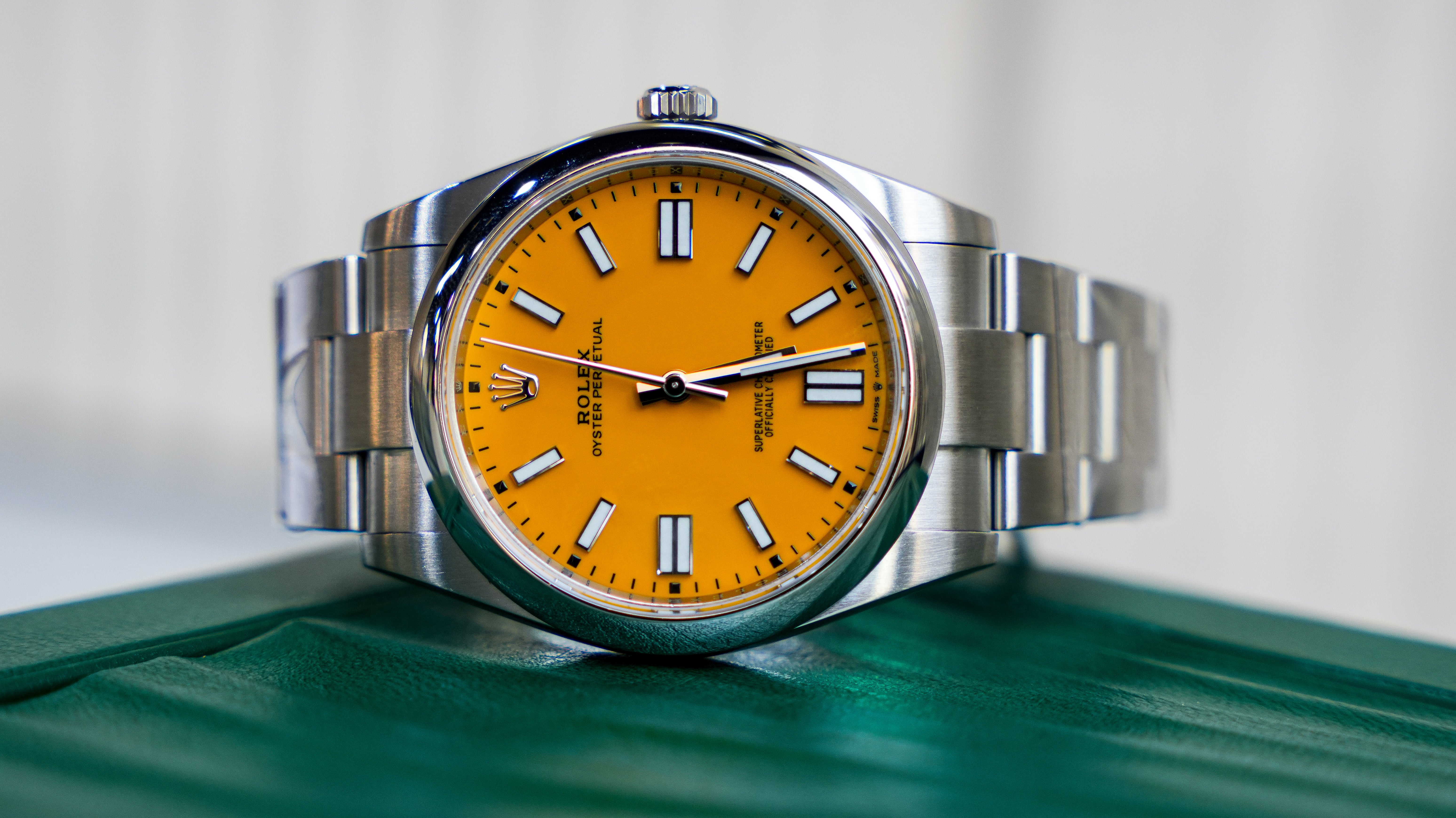 Rolex Oyster Perpetual 41mm – 124300, Yellow Dial, Stainless Steel Case, Oyster Bracelet-Rolex-JD Watches NY