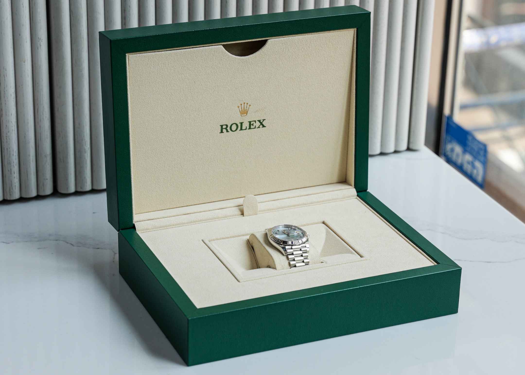 Rolex Platinum President Day-Date 40 – Ice Blue Baguette Dial Ref. 228236-Rolex-JD Watches NY
