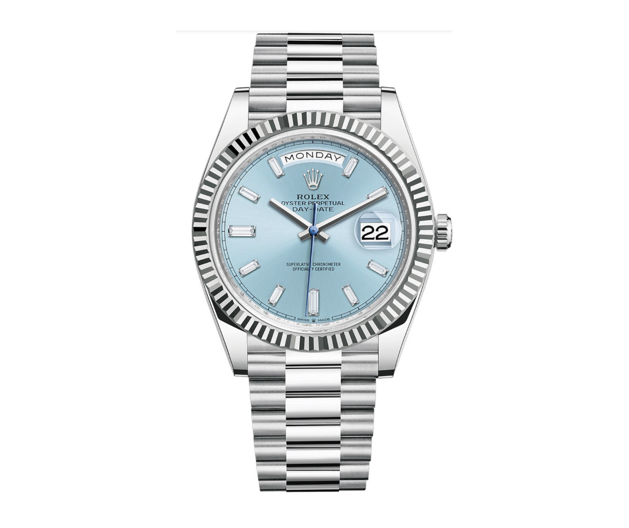 Rolex Platinum President Day-Date 40 – Ice Blue Baguette Dial Ref. 228236-Rolex-JD Watches NY