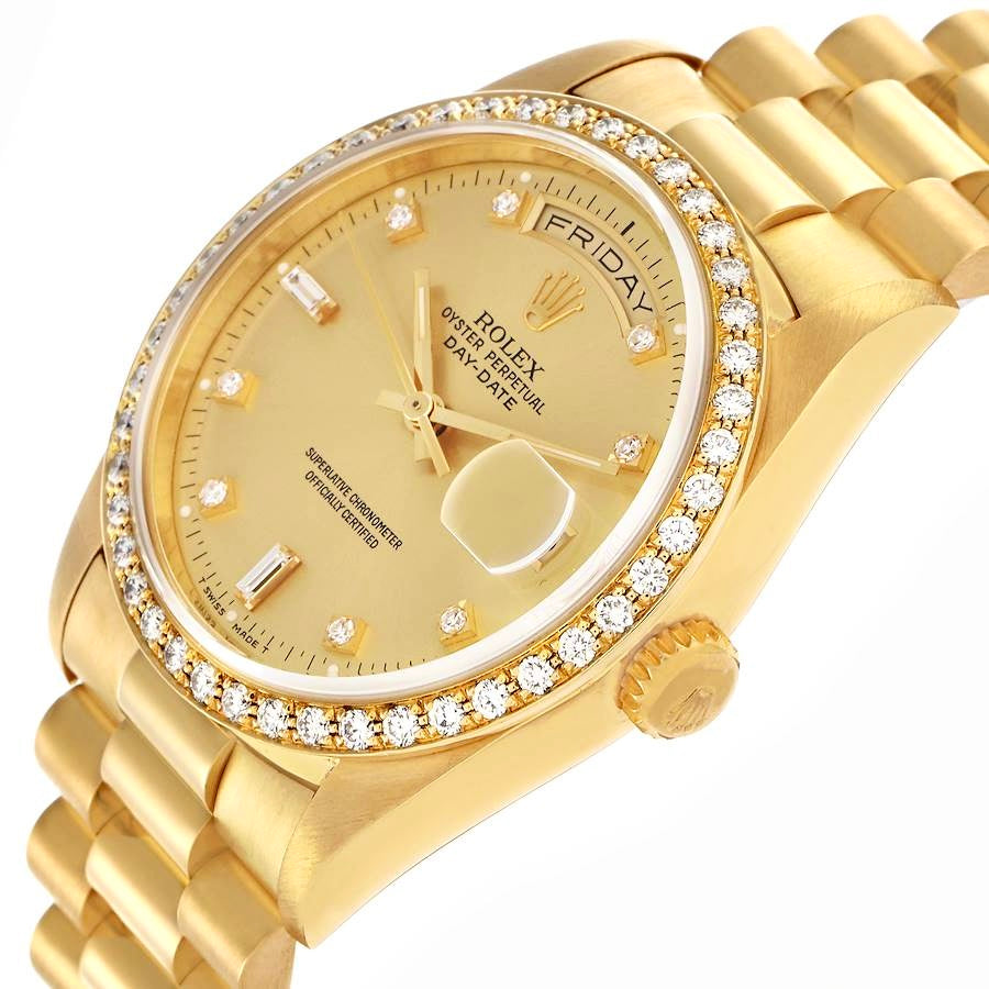 Rolex President Day-Date 36 – Yellow Gold Champagne Dial with Diamond Bezel & Markers-Rolex-JD Watches NY