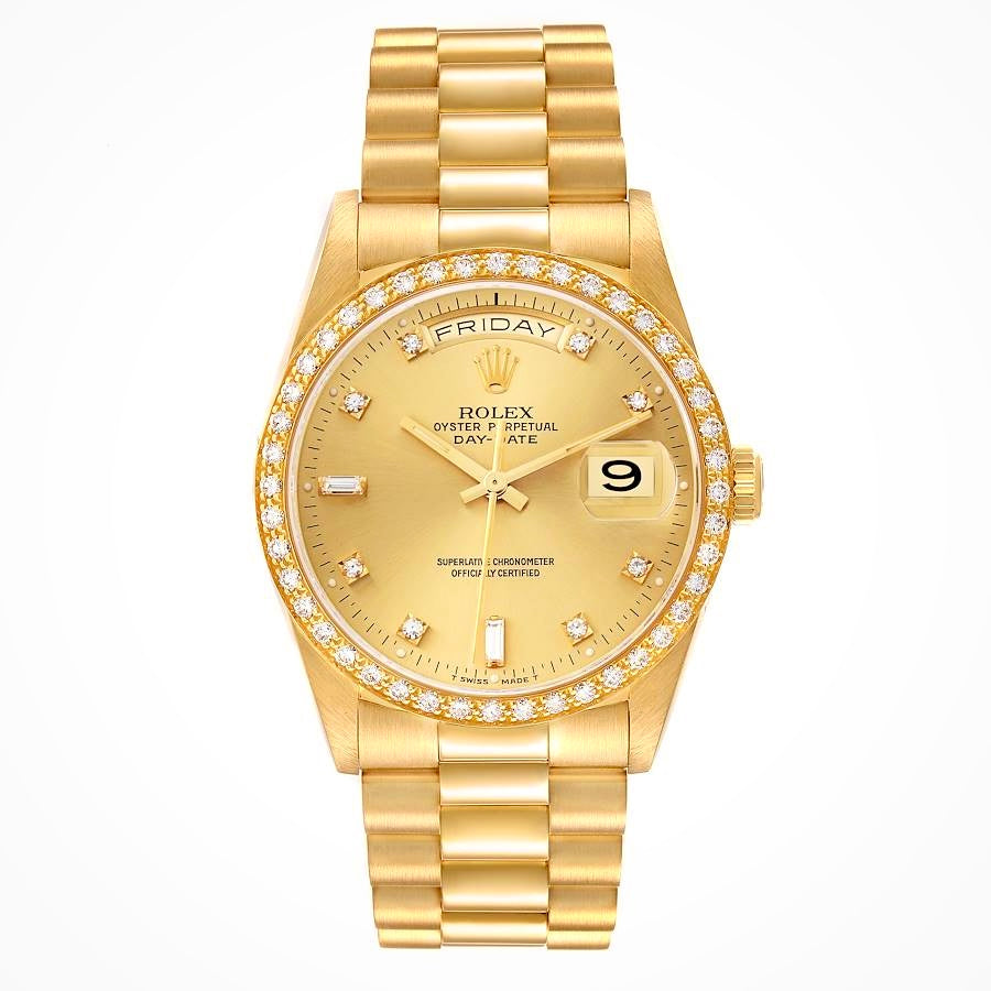 Rolex President Day-Date 36 – Yellow Gold Champagne Dial with Diamond Bezel & Markers-Rolex-JD Watches NY