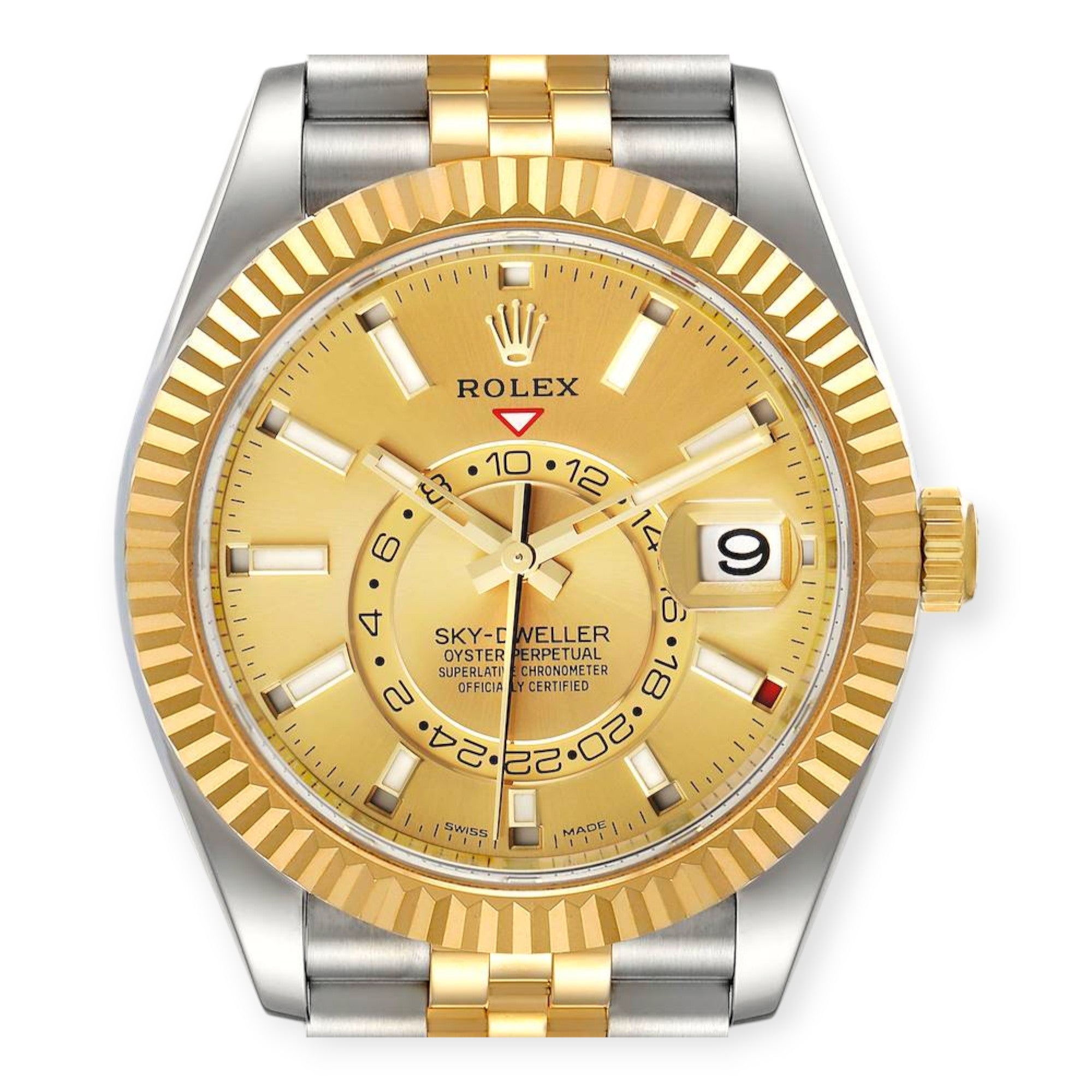 Rolex Sky Dweller 326933 Yellow Gold Steel Champagne Dial Mens Watch-Rolex-JD Watches NY