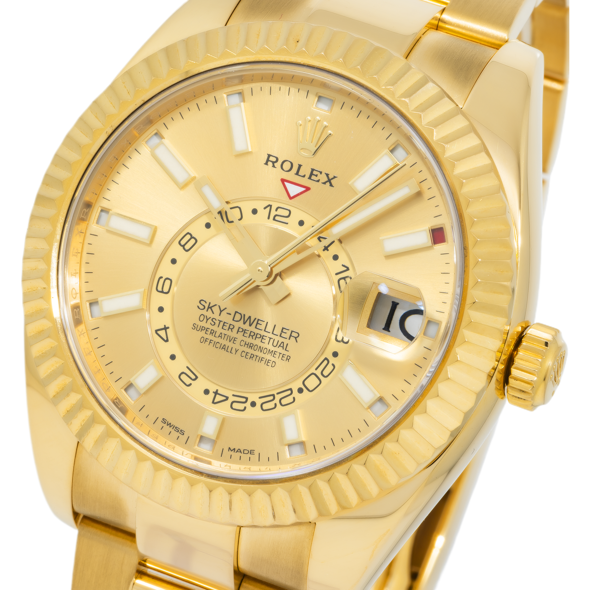 Rolex Sky-Dweller 326938 42mm 18k Yellow Gold Champagne Dial with Champagne Hour Markers – Oyster Bracelet (Year: 2020-2024)-Rolex-JD Watches NY