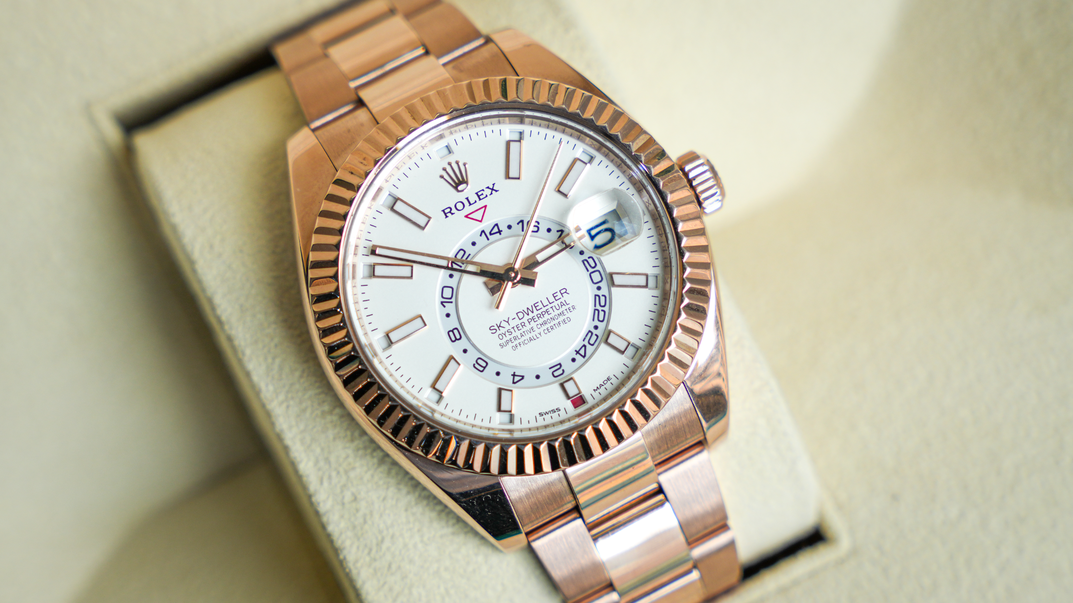 Rolex Sky-Dweller 42 – 18k Everose Gold with Intense White Dial Ref. 326935-0005-Rolex-JD Watches NY