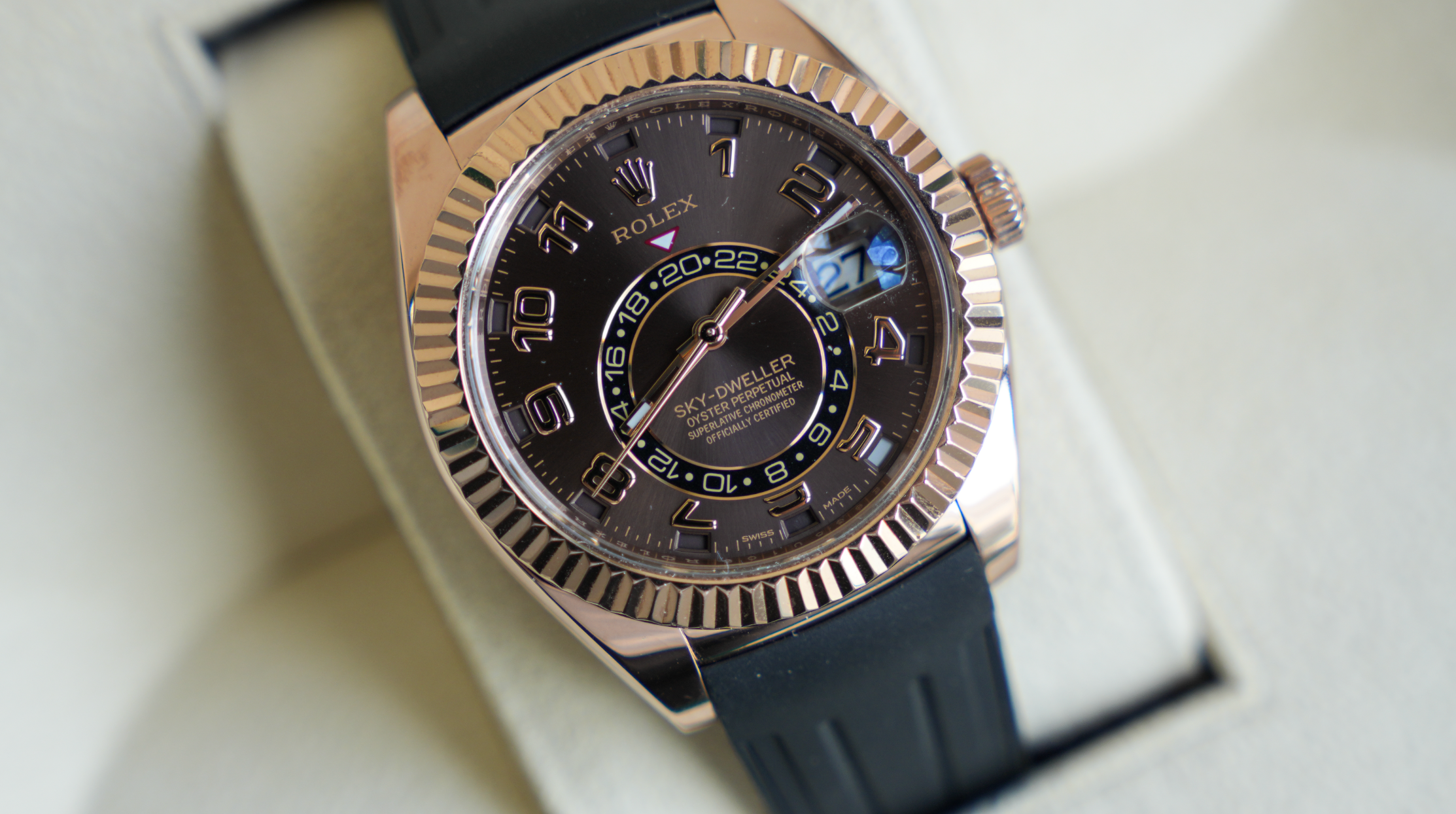 Rolex Sky-Dweller – Everose Gold Brown Arabic Dial on Oysterflex Ref. 326135-Rolex-JD Watches NY