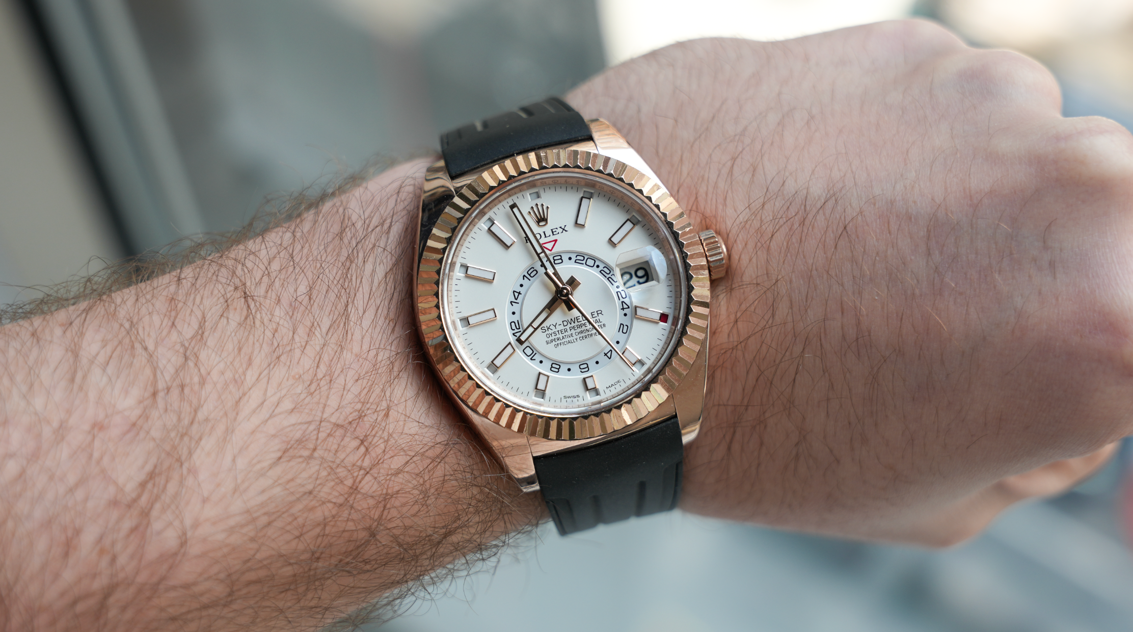 Rolex Sky-Dweller – Everose Gold & Oysterflex White Dial Ref. 336235-Rolex-JD Watches NY