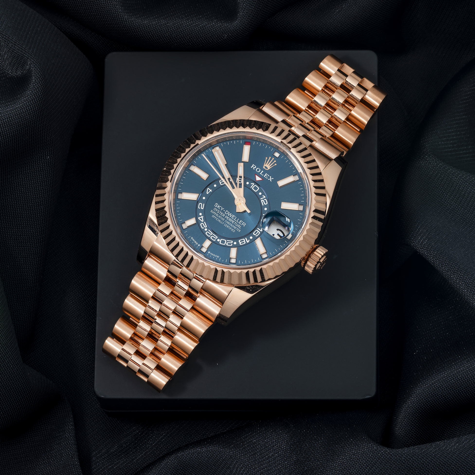 Rolex Sky Dweller Rose Gold with Blue Dial Jubilee Bracelet 336935-Rolex-JD Watches NY