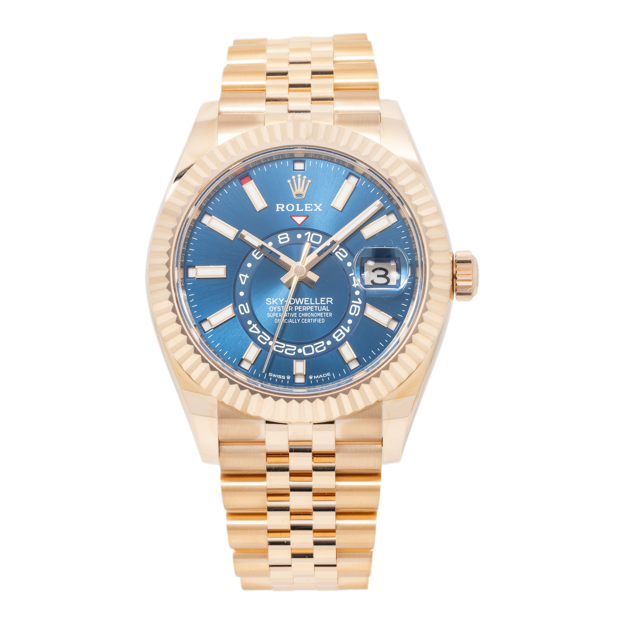 Rolex Sky Dweller Rose Gold with Blue Dial Jubilee Bracelet 336935-Rolex-JD Watches NY
