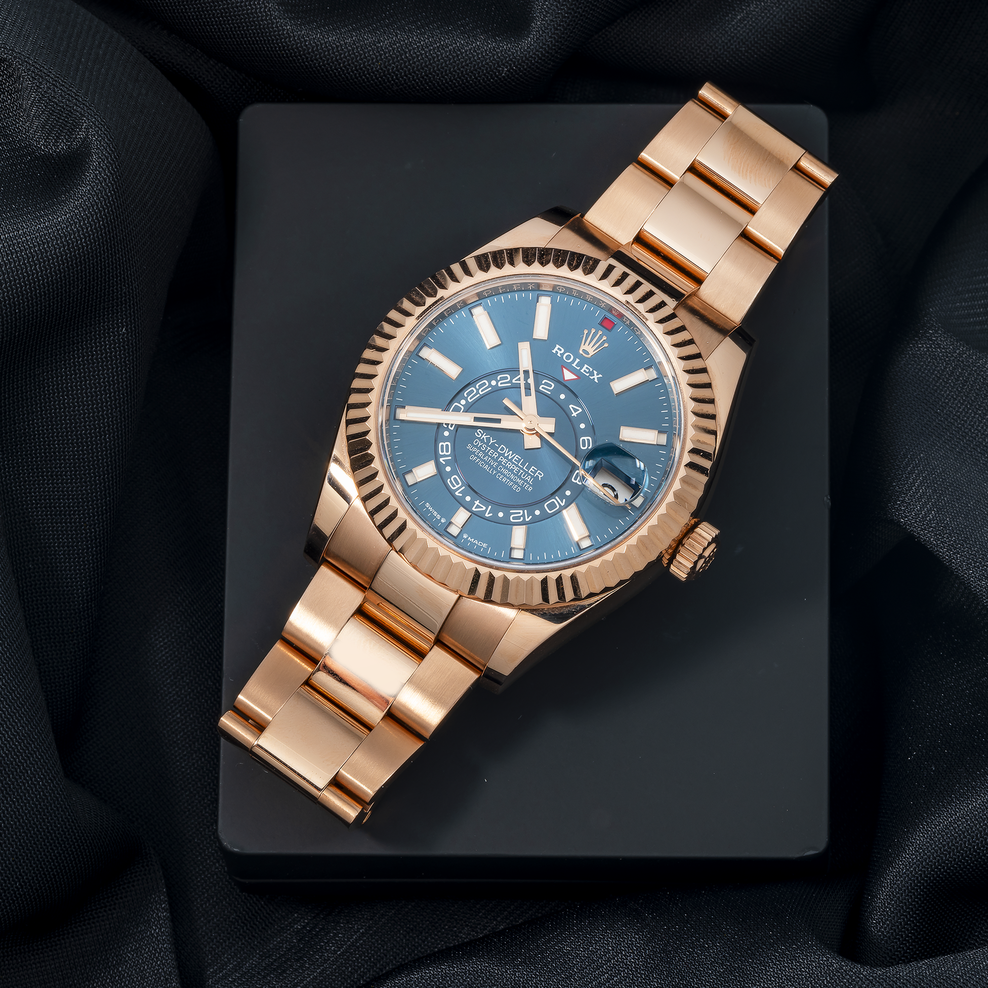Rolex Sky Dweller Rose Gold with Blue Index Dial Oyster Bracelet 336935-Rolex-JD Watches NY