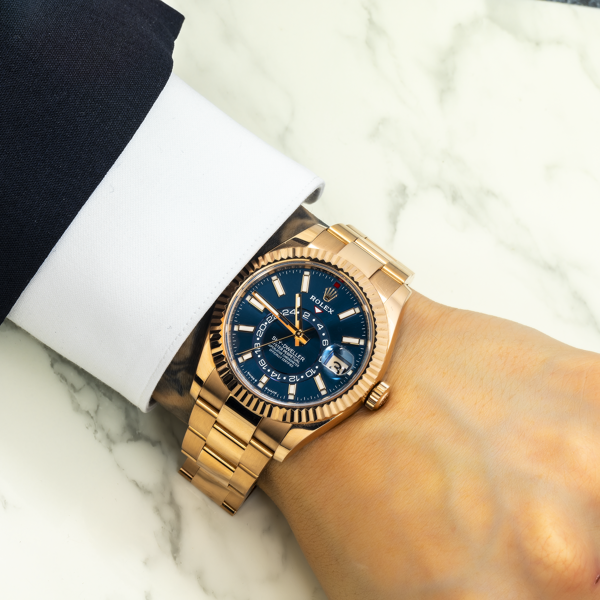 Rolex Sky Dweller Rose Gold with Blue Index Dial Oyster Bracelet 336935-Rolex-JD Watches NY