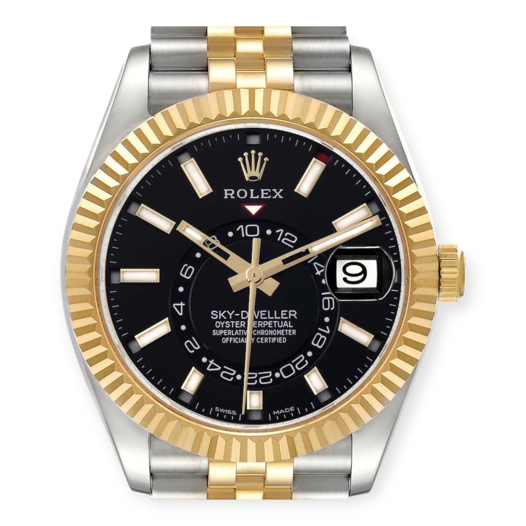 Rolex Sky Dweller Stainless Steel and Yellow Gold Jubilee Bracelet Black Dial 326933-Rolex-JD Watches NY