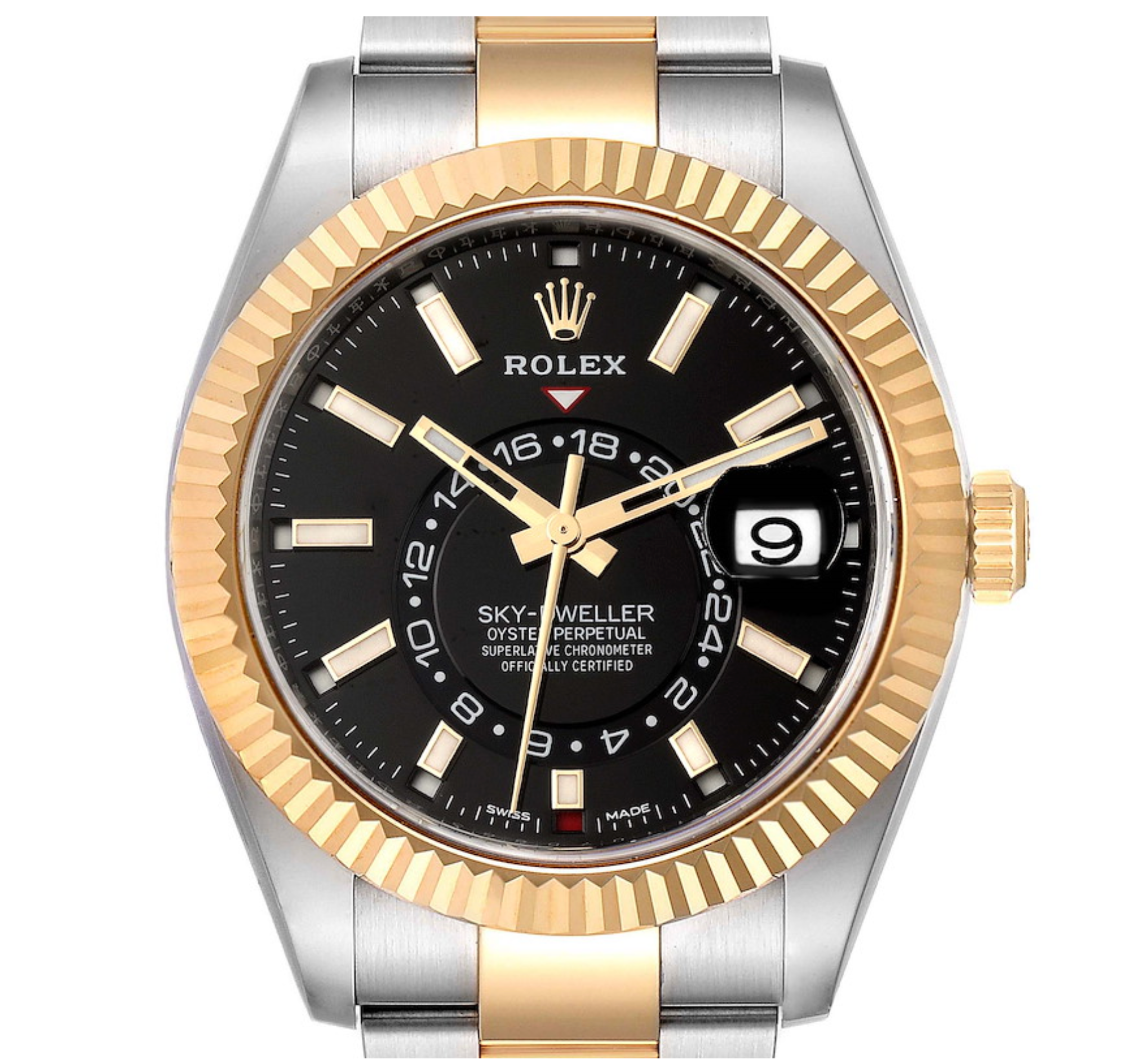 Rolex Sky Dweller Stainless Steel and Yellow Gold Jubilee Bracelet Black Dial 326933-Rolex-JD Watches NY