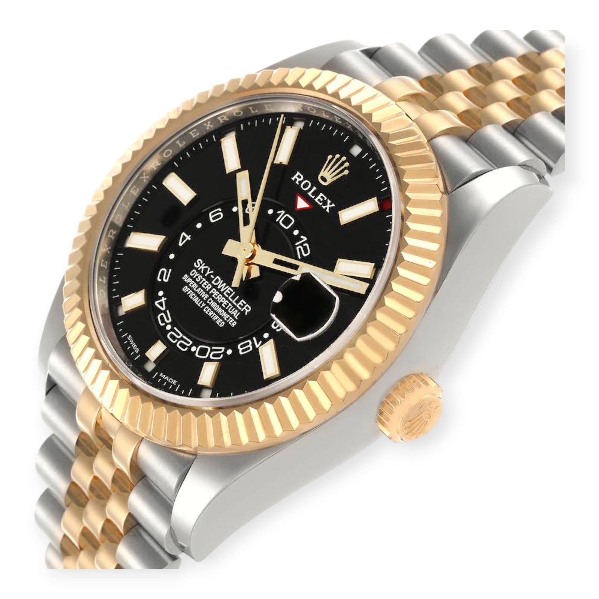 Rolex Sky Dweller Stainless Steel and Yellow Gold Jubilee Bracelet Black Dial 326933-Rolex-JD Watches NY
