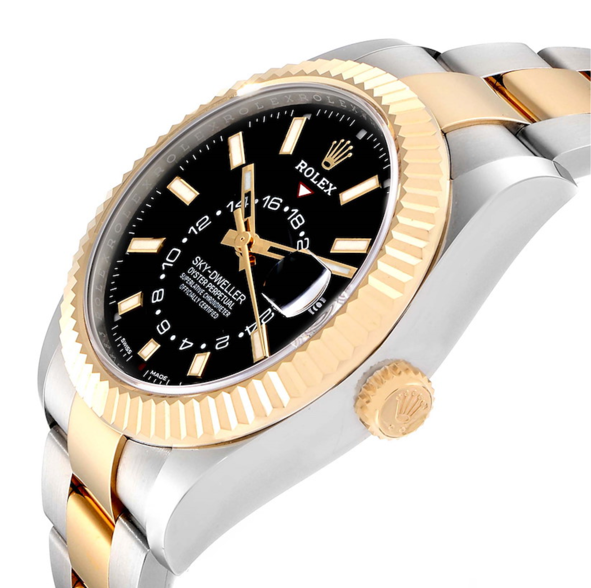 Rolex Sky Dweller Stainless Steel and Yellow Gold Jubilee Bracelet Black Dial 326933-Rolex-JD Watches NY