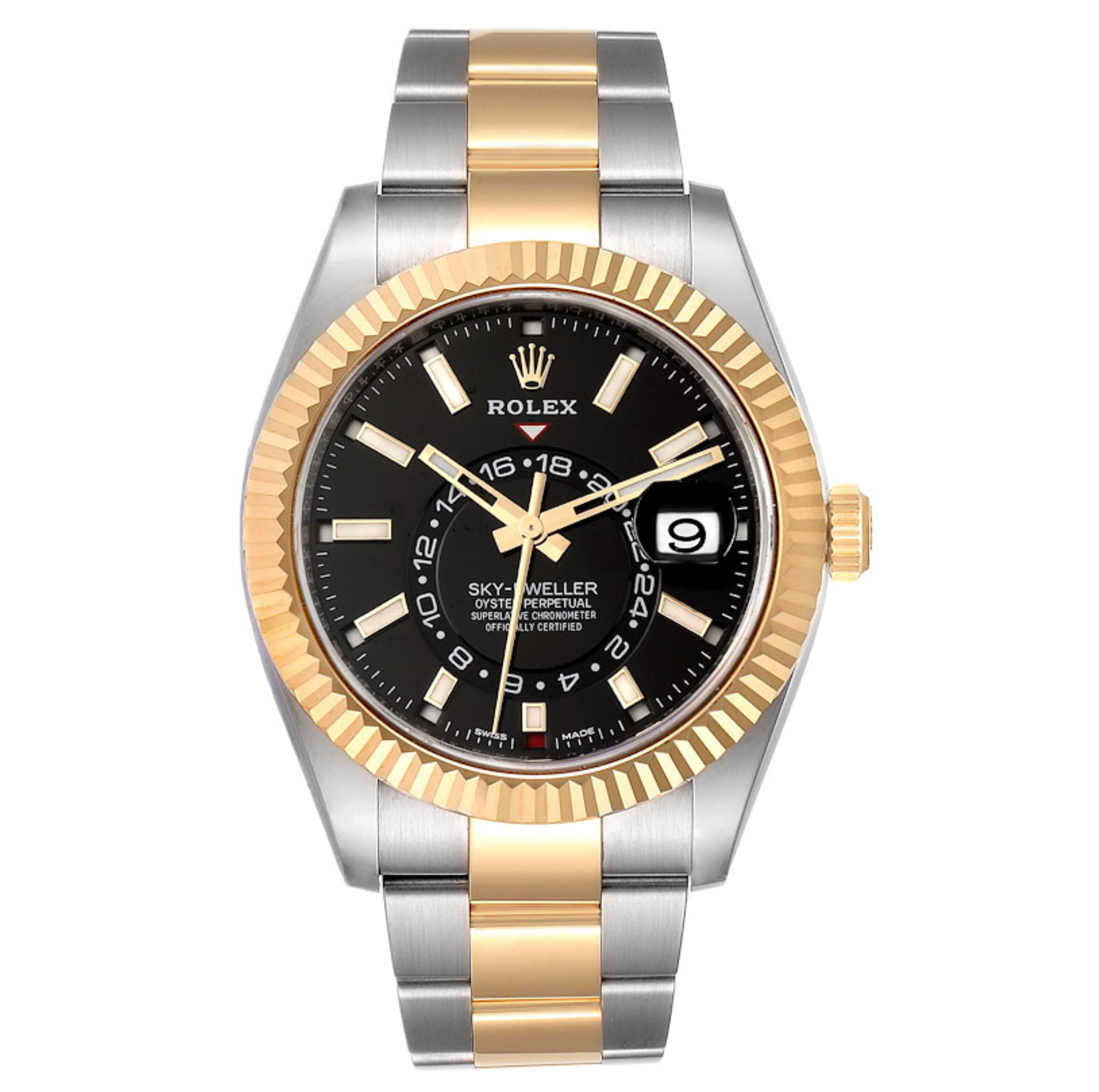 Rolex Sky Dweller Stainless Steel and Yellow Gold Jubilee Bracelet Black Dial 326933-Rolex-JD Watches NY