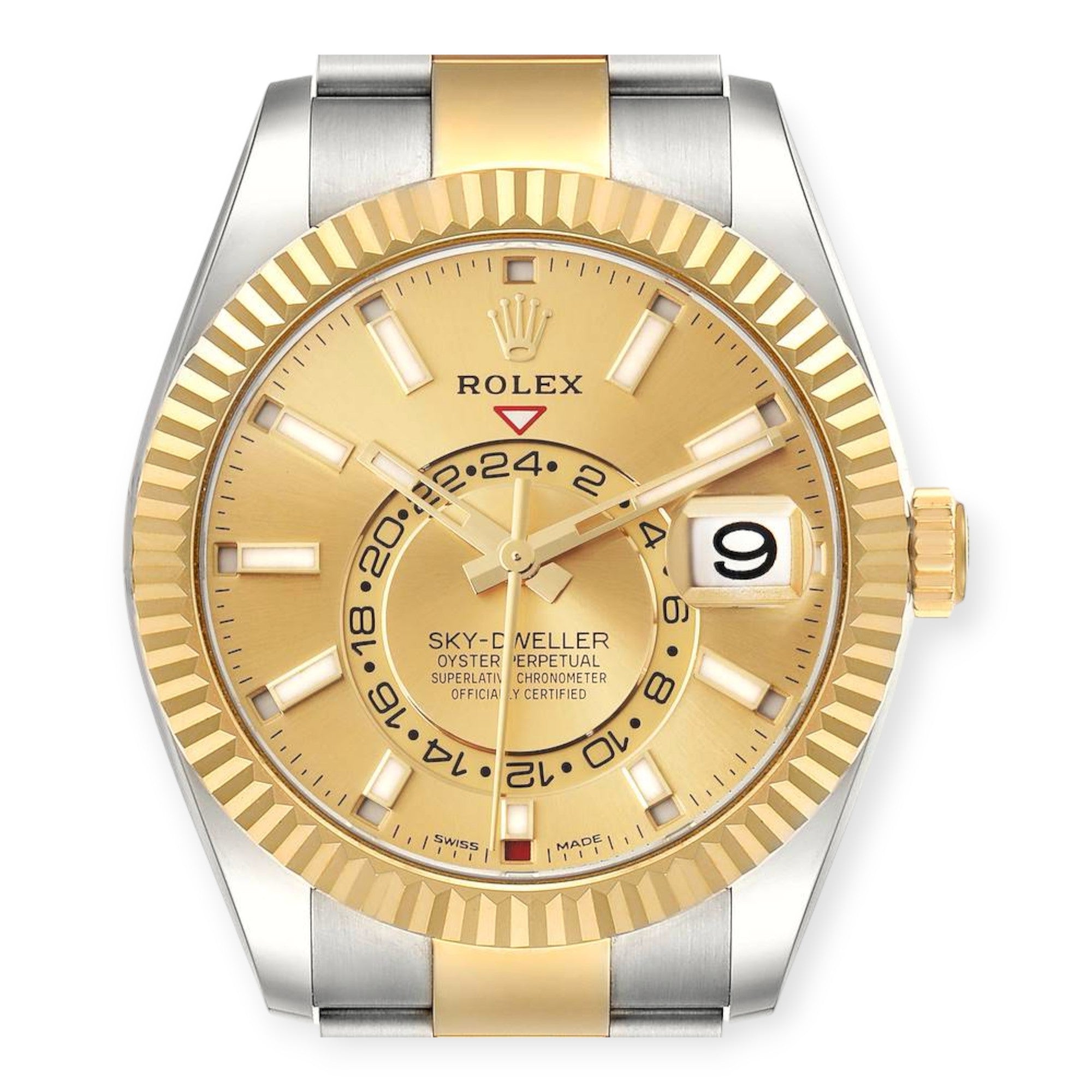 Rolex Sky Dweller Stainless Steel and Yellow Gold Jubilee Bracelet Champagne Dial 326933-Rolex-JD Watches NY