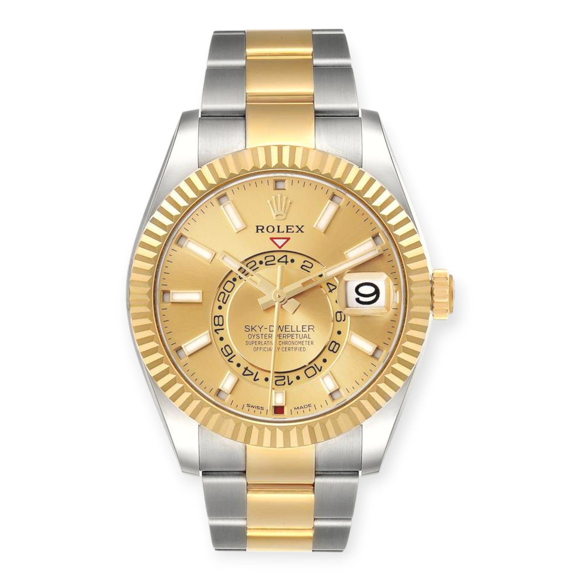 Rolex Sky Dweller Stainless Steel and Yellow Gold Jubilee Bracelet Champagne Dial 326933-Rolex-JD Watches NY