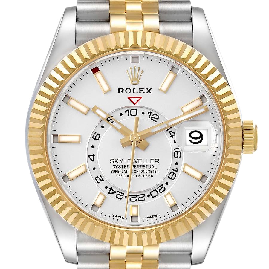 Rolex Sky Dweller Stainless Steel and Yellow Gold Jubilee Bracelet White Dial 326933-Rolex-JD Watches NY