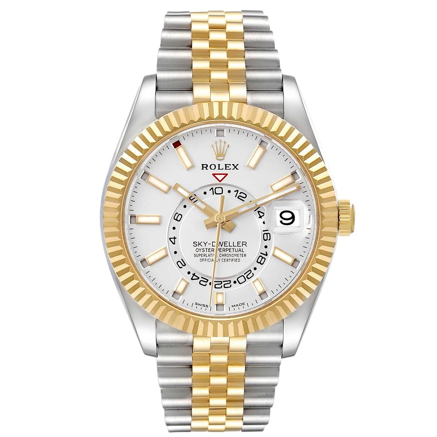 Rolex Sky Dweller Stainless Steel and Yellow Gold Jubilee Bracelet White Dial 326933-Rolex-JD Watches NY