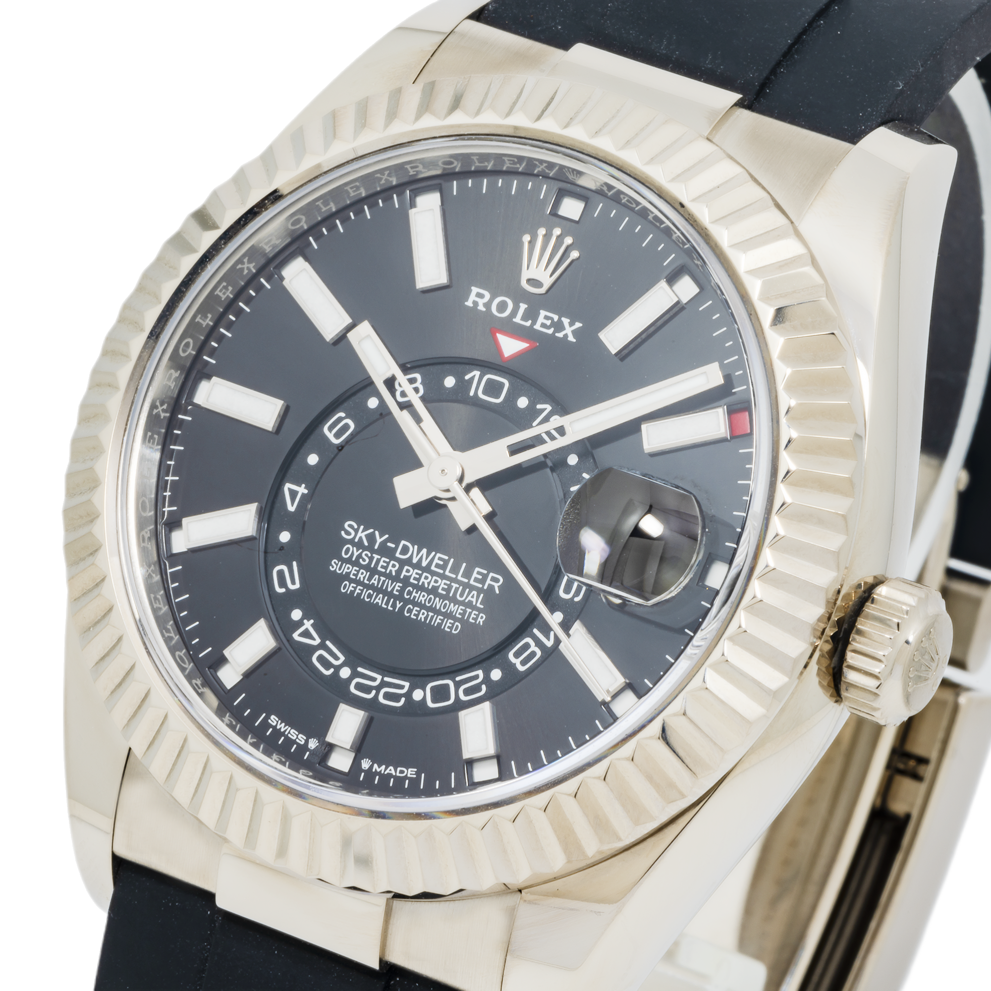 Rolex Sky Dweller White Gold Black Dial Oysterflex Bracelet 336239-Rolex-JD Watches NY