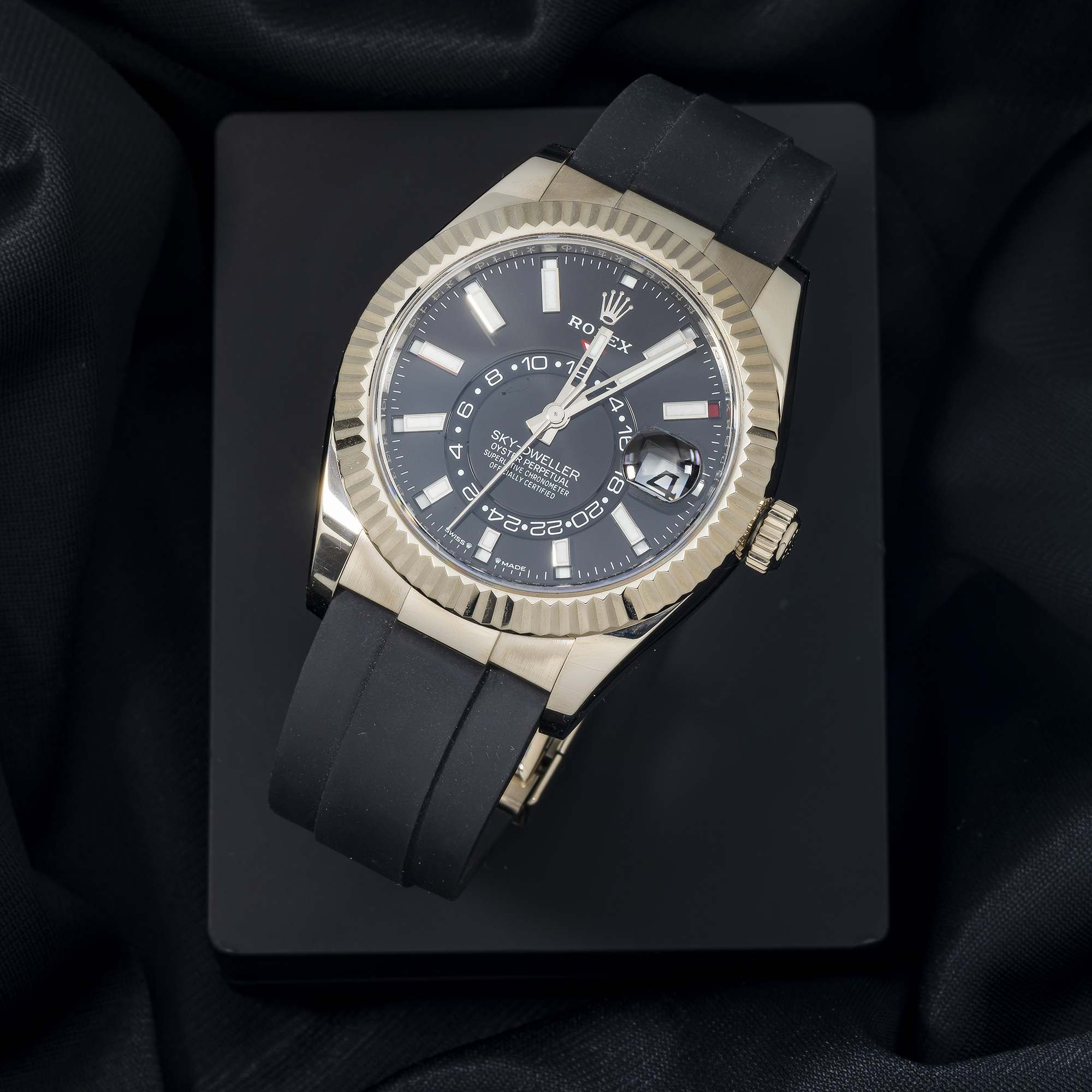 Rolex Sky Dweller White Gold Black Dial Oysterflex Bracelet 336239-Rolex-JD Watches NY