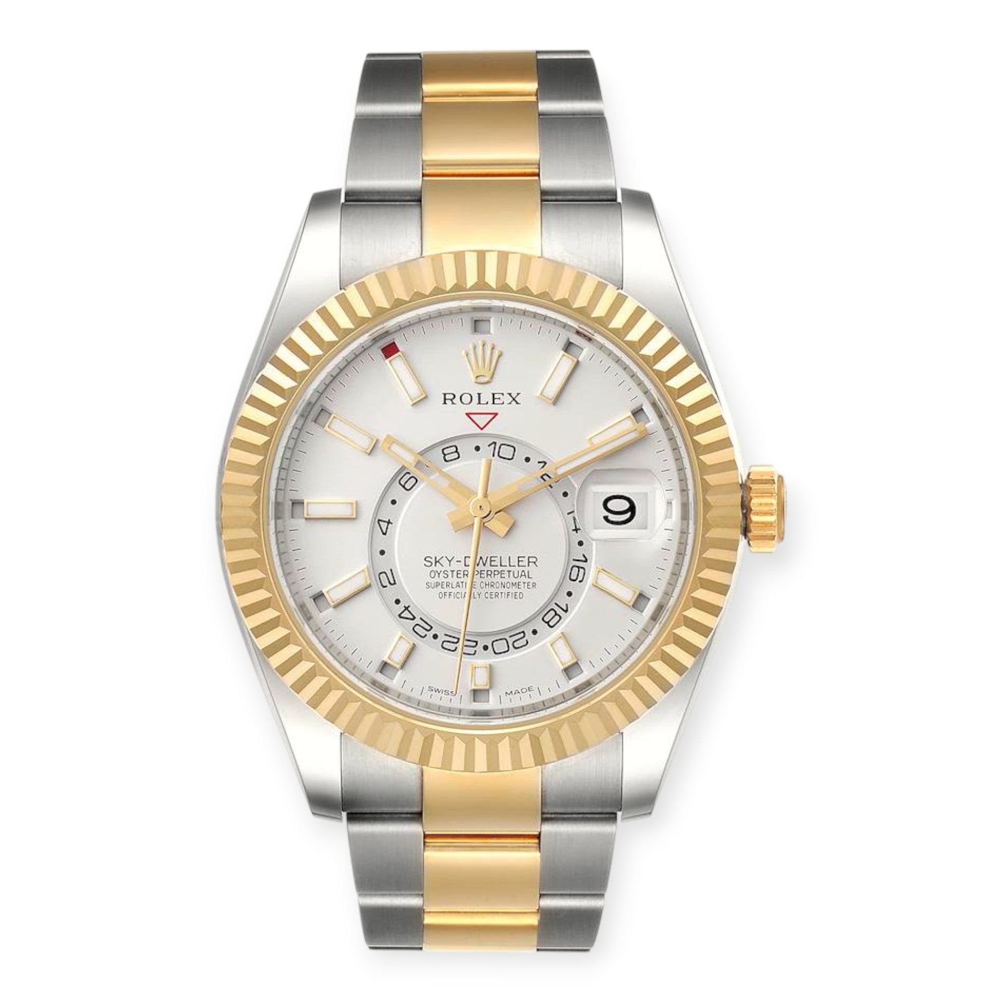 Rolex Sky Dweller Yellow 326933 Gold Steel White Dial Mens Watch-Rolex-JD Watches NY