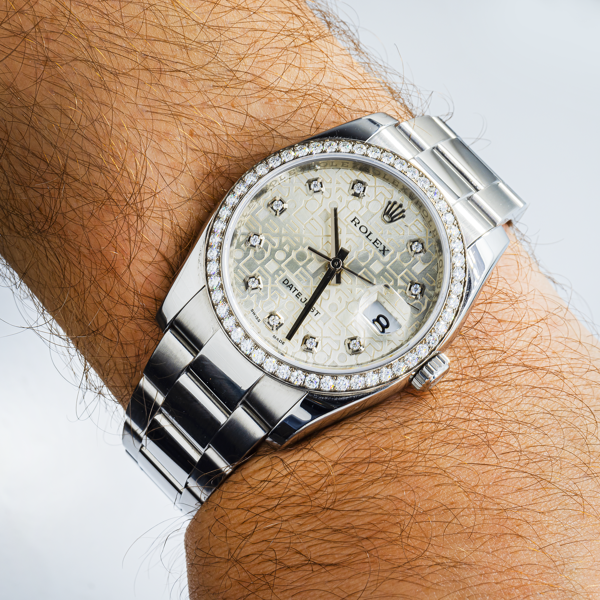 Rolex Stainless Steel Datejust 36 116244 – Silver Jubilee Diamond Dial, Diamond Bezel, Oyster Bracelet
