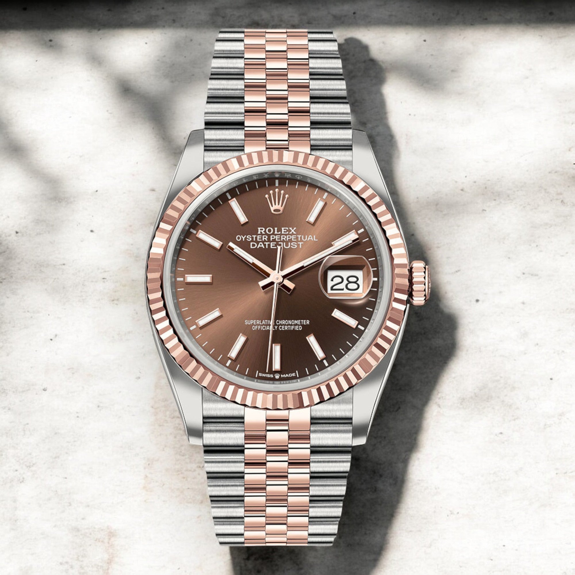 Rolex Steel and Everose Datejust 36 Watch 126231 Chocolate Index Dial - Jubilee Bracelet-Rolex-JD Watches NY