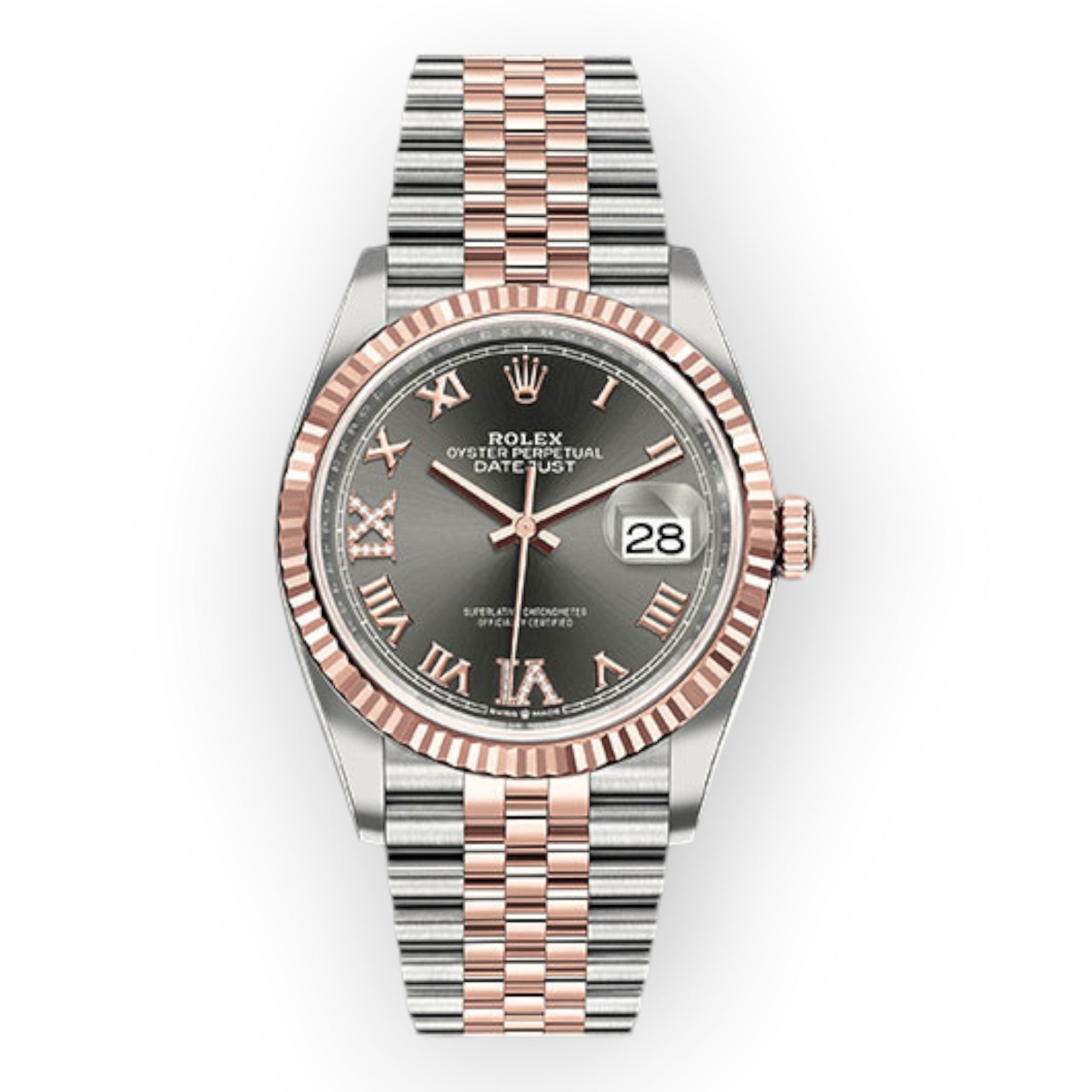 Rolex Steel and Everose Datejust 36 Watch 126231 Dark Rhodium Roman Dial - Jubilee Bracelet-Rolex-JD Watches NY
