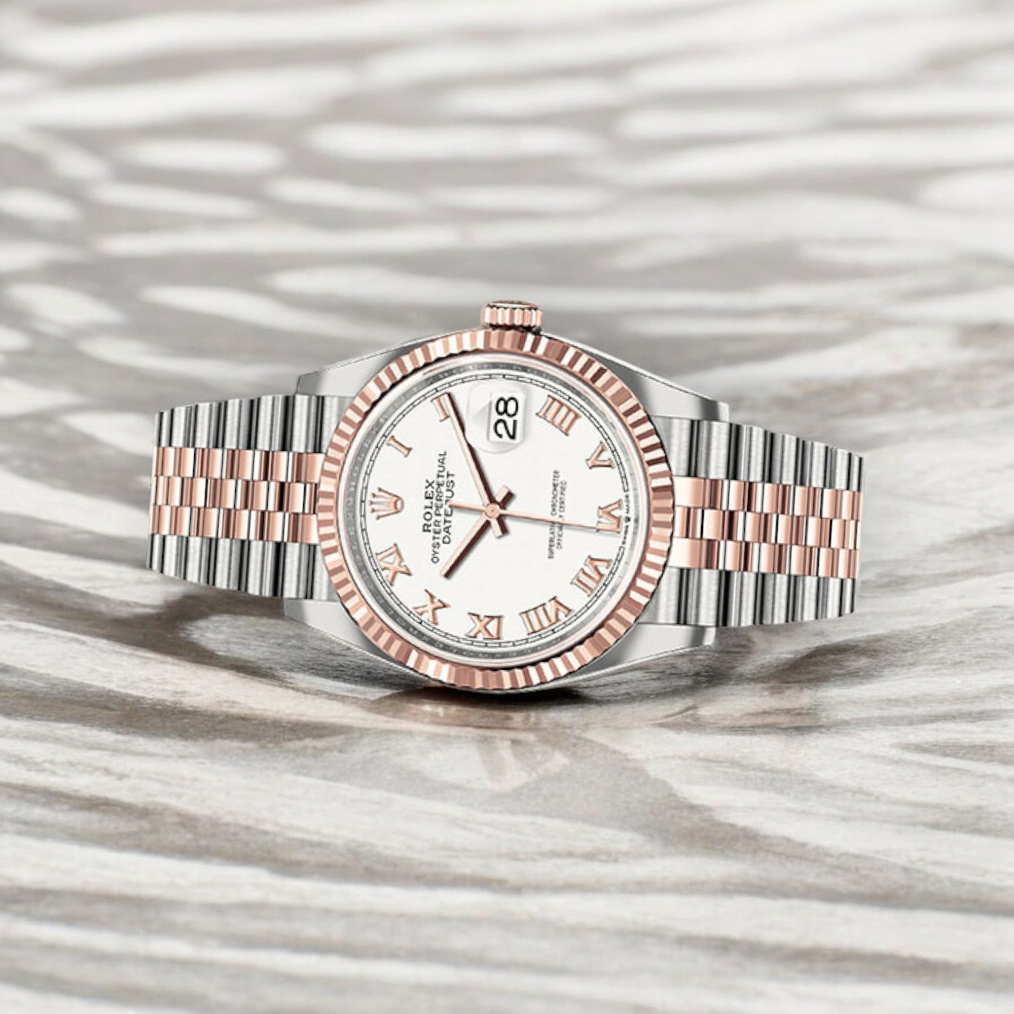 Rolex Steel and Everose Datejust 36 Watch 126231 White Roman Dial - Jubilee Bracelet-Rolex-JD Watches NY