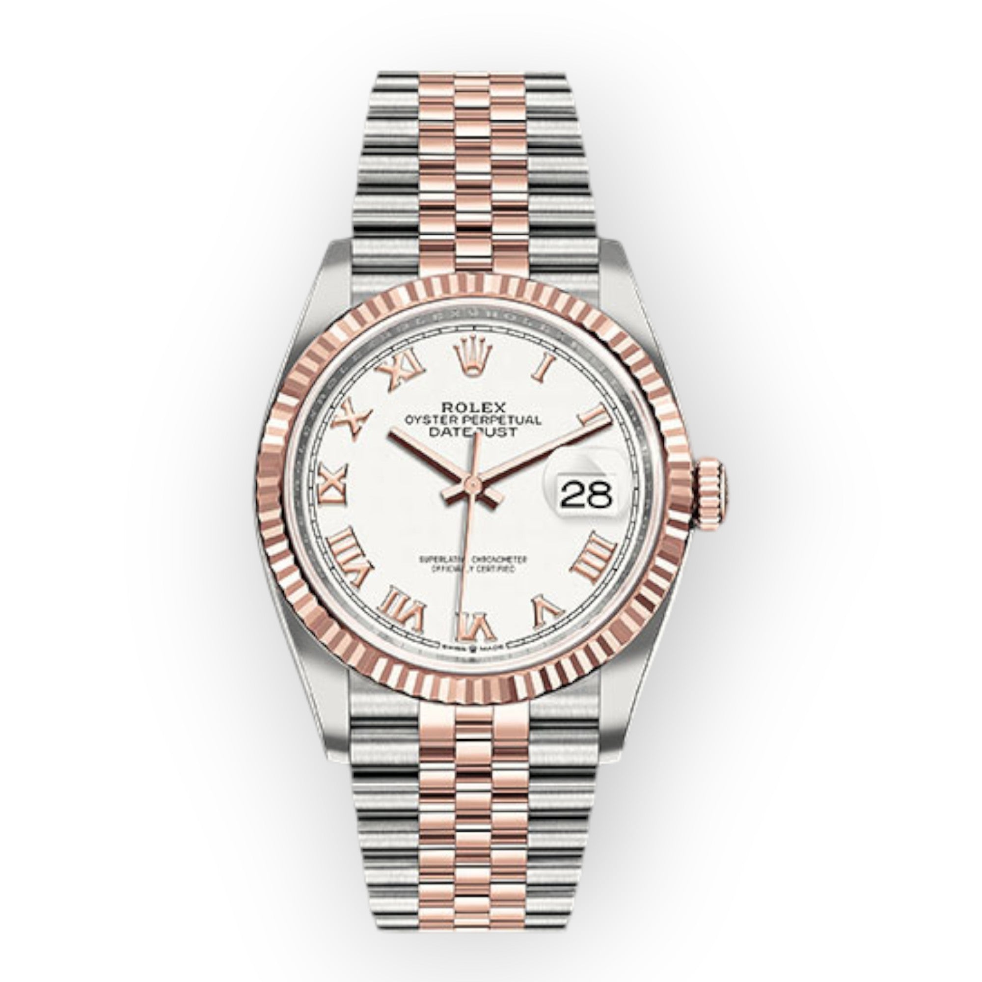 Rolex Steel and Everose Datejust 36 Watch 126231 White Roman Dial - Jubilee Bracelet-Rolex-JD Watches NY