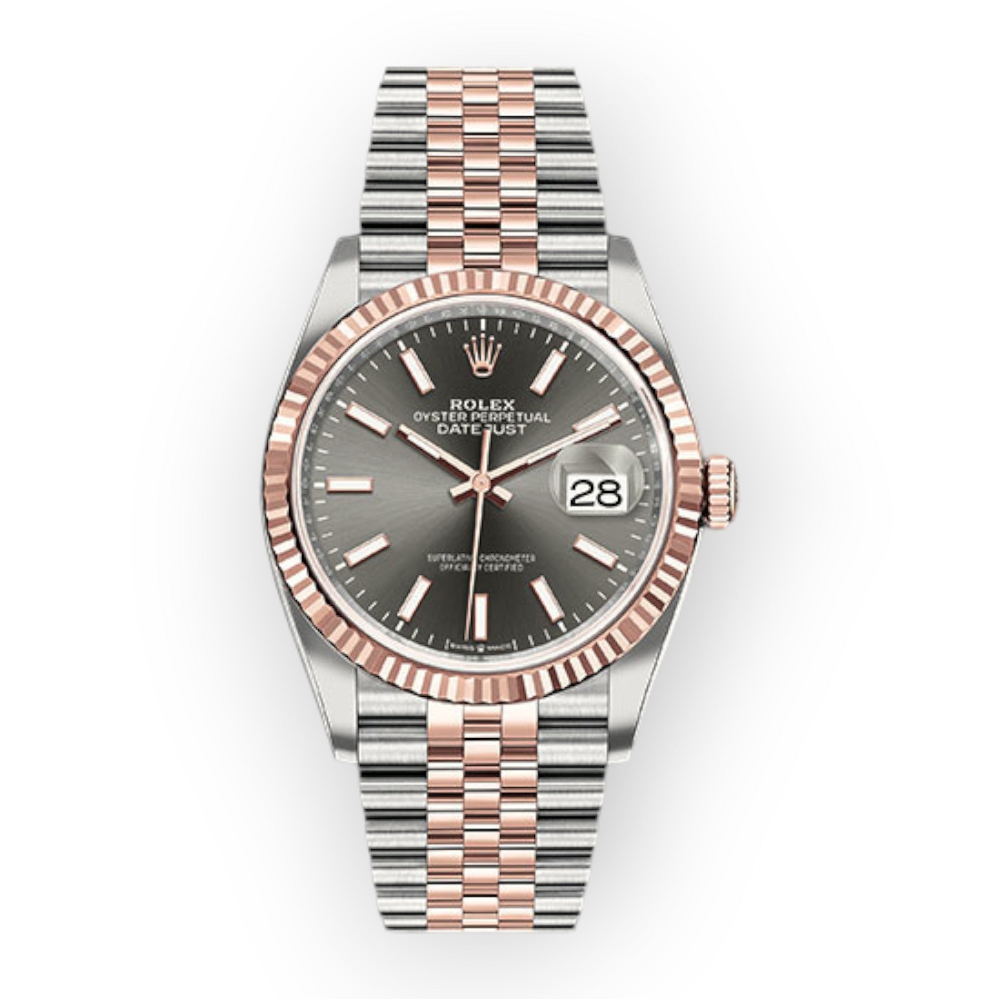 Rolex Steel and Everose Rolesor Datejust 36 Watch 126231 Dark Rhodium Index Dial - Jubilee Bracelet-Rolex-JD Watches NY