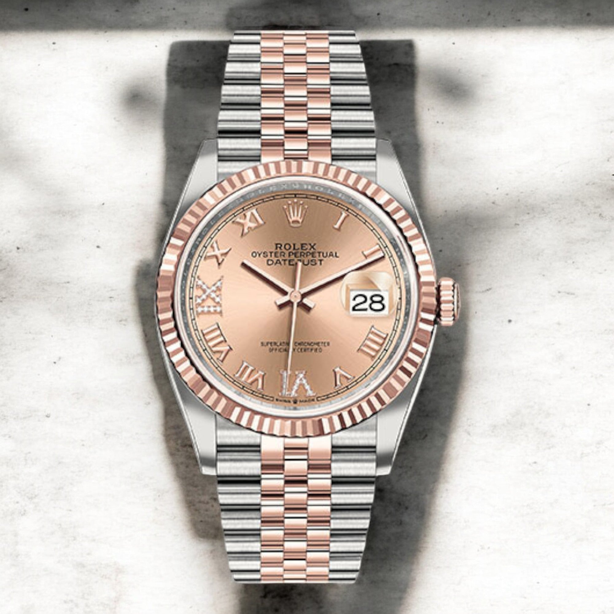 Rolex Steel and Everose Rolesor Datejust 36 Watch 126231 Rose Roman Dial - Jubilee Bracelet-Rolex-JD Watches NY