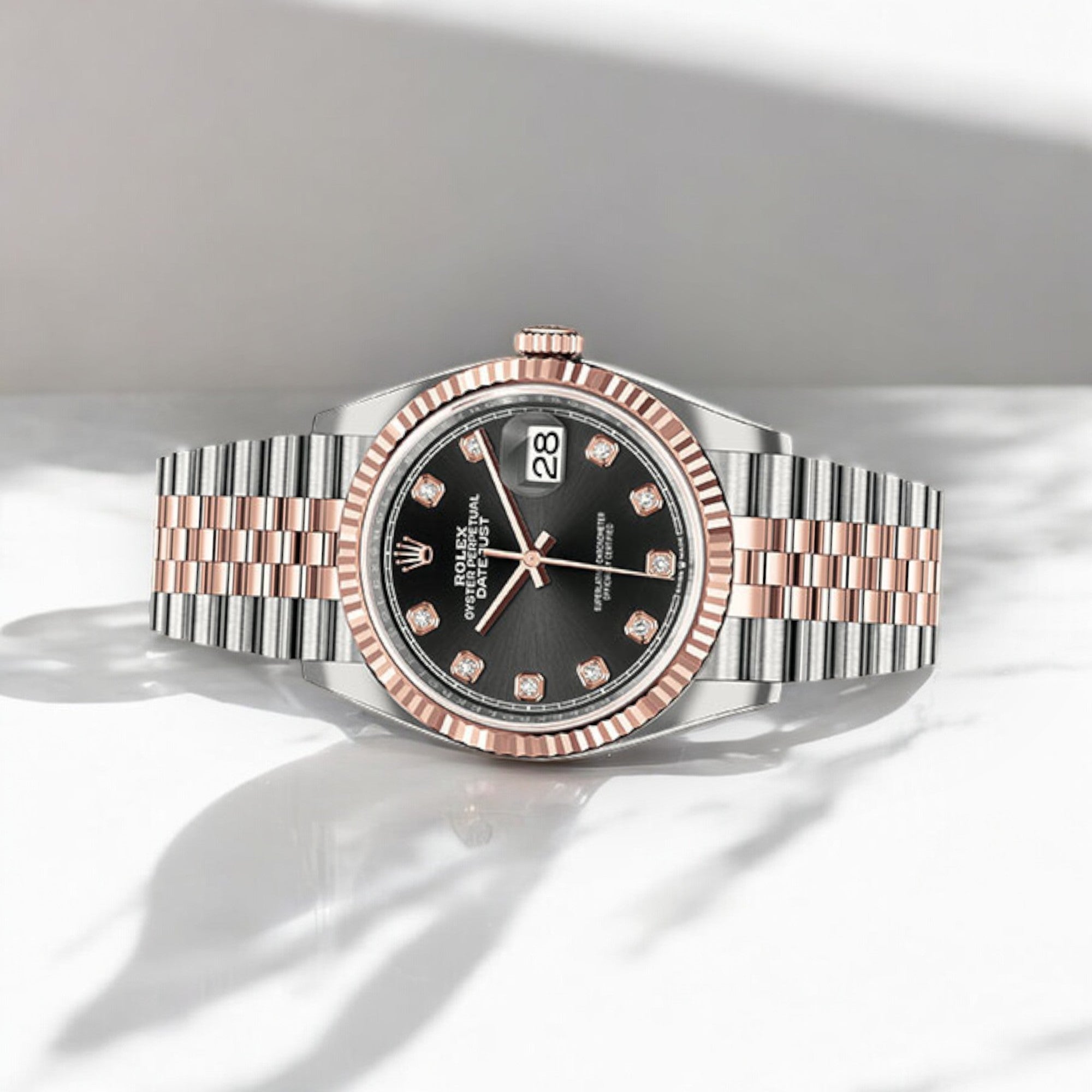 Rolex Steel and Everose Rolesor Datejust 36 Watch Black Diamond Dial - Jubilee Bracelet-Rolex-JD Watches NY