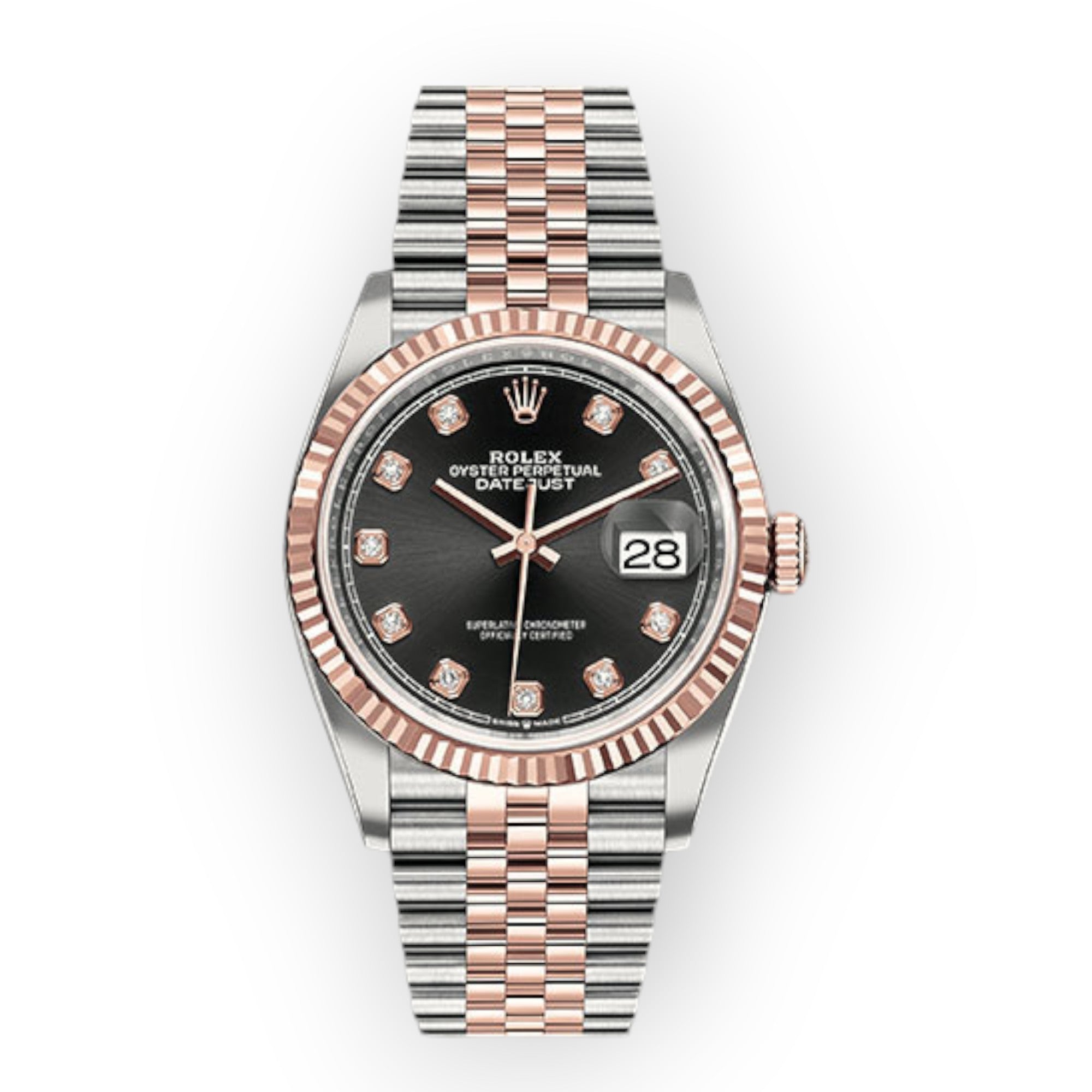 Rolex Steel and Everose Rolesor Datejust 36 Watch Black Diamond Dial - Jubilee Bracelet-Rolex-JD Watches NY