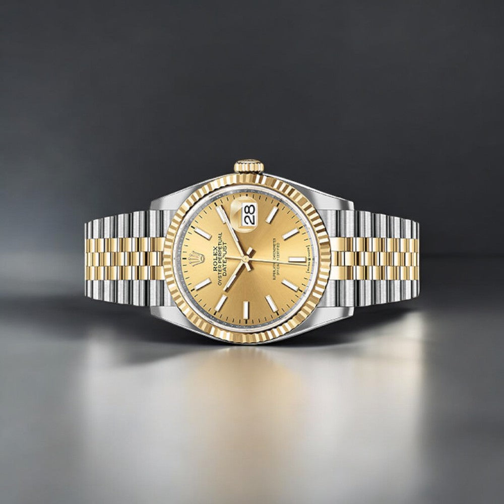 Rolex Steel and Yellow Gold Rolesor Datejust 36 Watch 126233 Champagne Index Dial - Jubilee Bracelet-Rolex-JD Watches NY