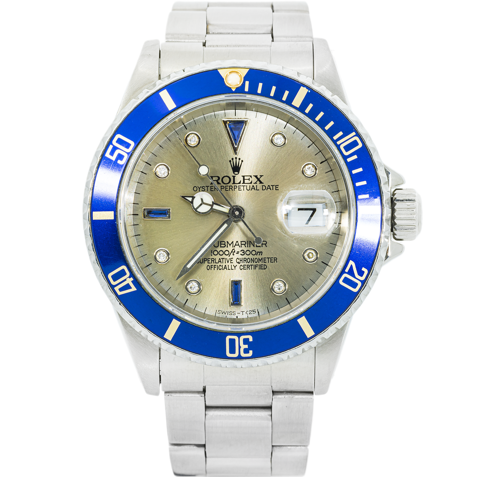 Rolex Submariner 16610 (Aftermarket Dial) Stainless Steel Silver Diamond Dial