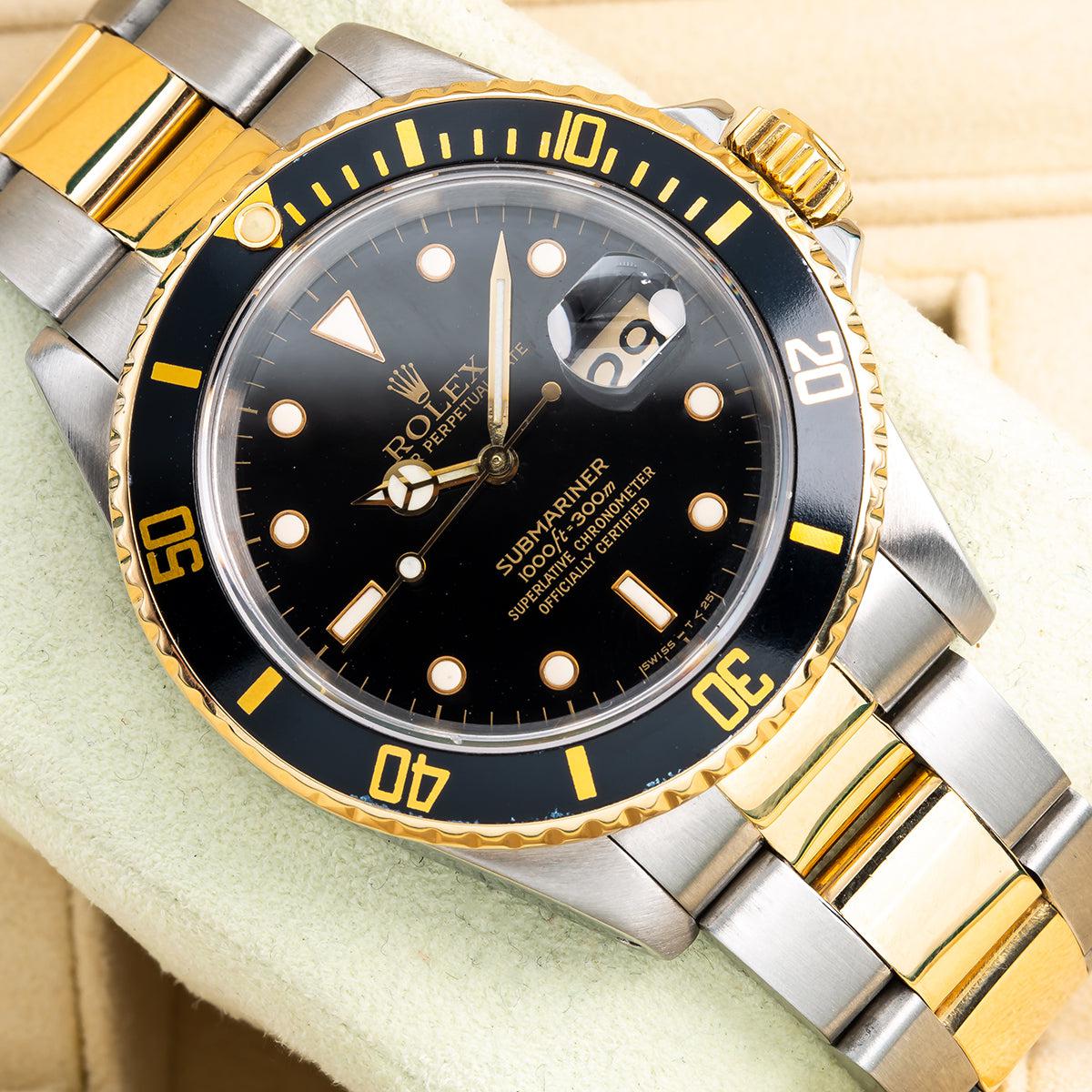 Rolex Submariner 40MM Two Tone Watch Black Bezel Black Dial 16613-Rolex-JD Watches NY
