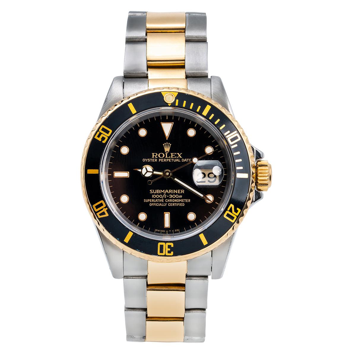 Rolex Submariner 40MM Two Tone Watch Black Bezel Black Dial 16613-Rolex-JD Watches NY