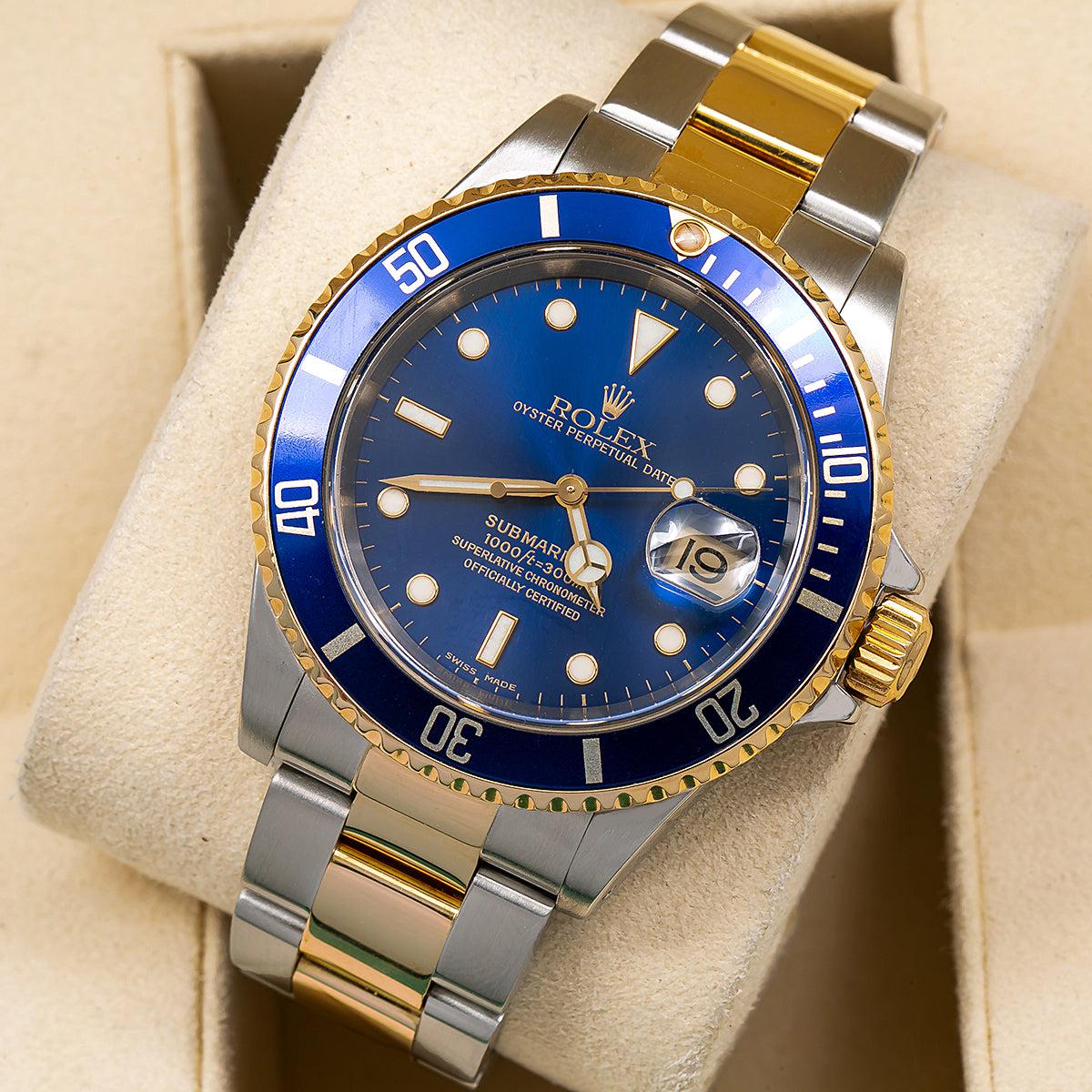 Rolex Submariner 40MM Two Tone Watch Blue Insert Bezel Blue Dial 16613-Rolex-JD Watches NY