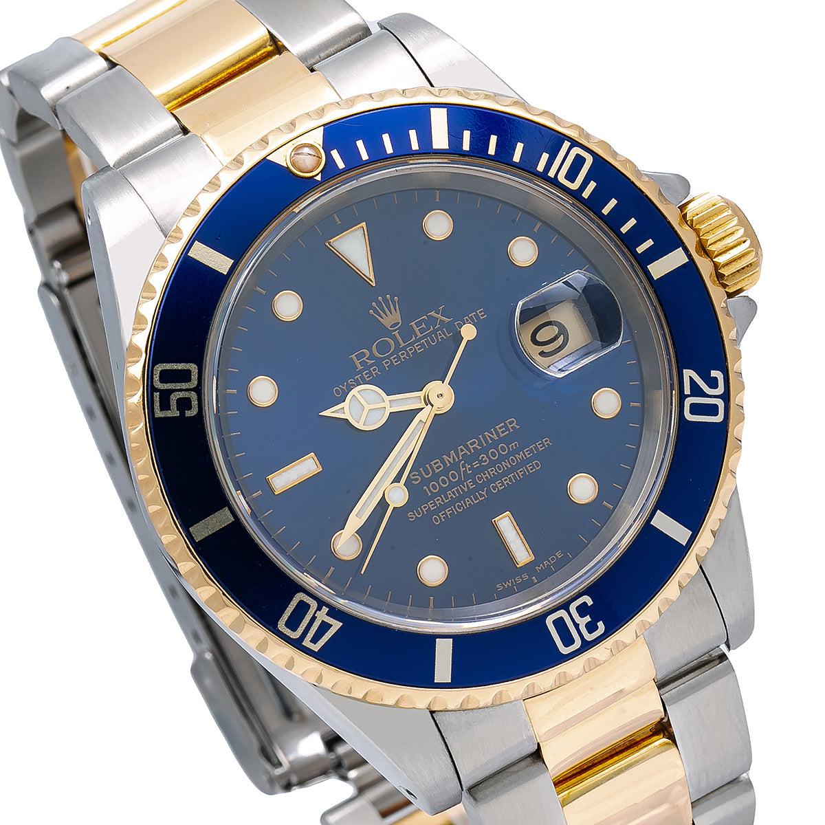 Rolex Submariner 40MM Two Tone Watch Blue Insert Bezel Blue Dial 16613-Rolex-JD Watches NY