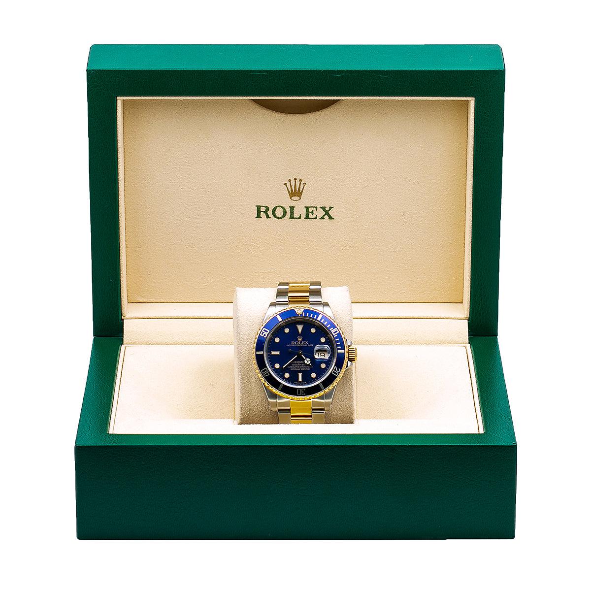 Rolex Submariner 40MM Two Tone Watch Blue Insert Bezel Blue Dial 16613-Rolex-JD Watches NY