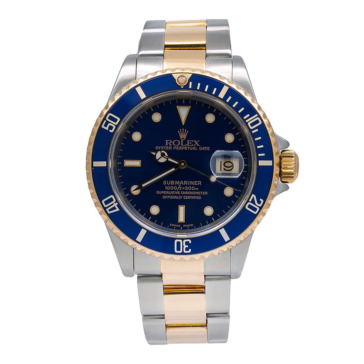 Rolex Submariner 40MM Two Tone Watch Blue Insert Bezel Blue Dial 16613-Rolex-JD Watches NY