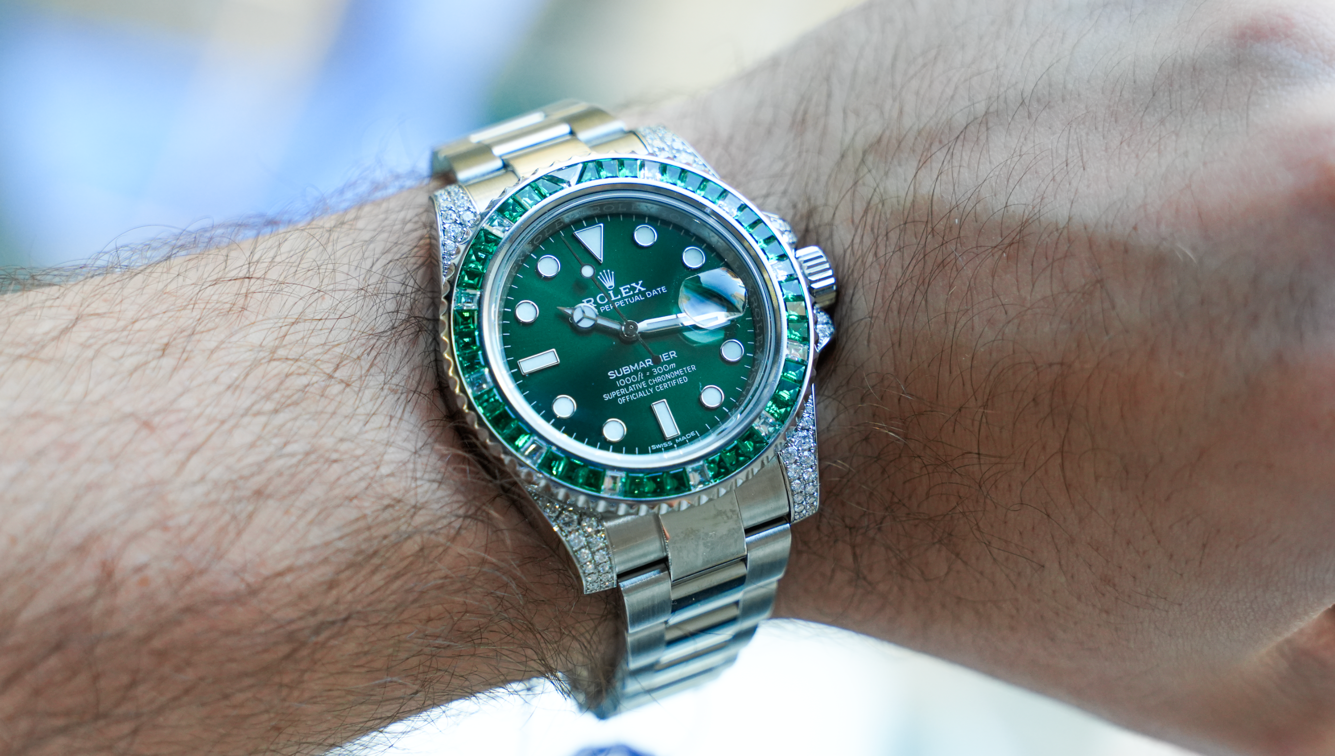 Rolex Submariner Date 40mm Green Dial – Ref. 116610LN – Stainless Steel with Custom Diamond & Gemstone Bezel