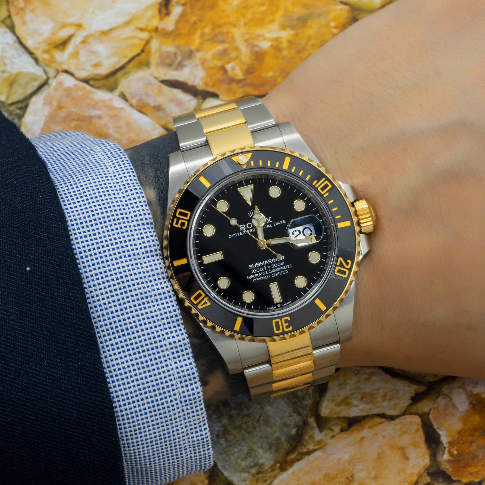 Two Tone Rolex Submariner Date Gold Black Pre-Owned Rolex