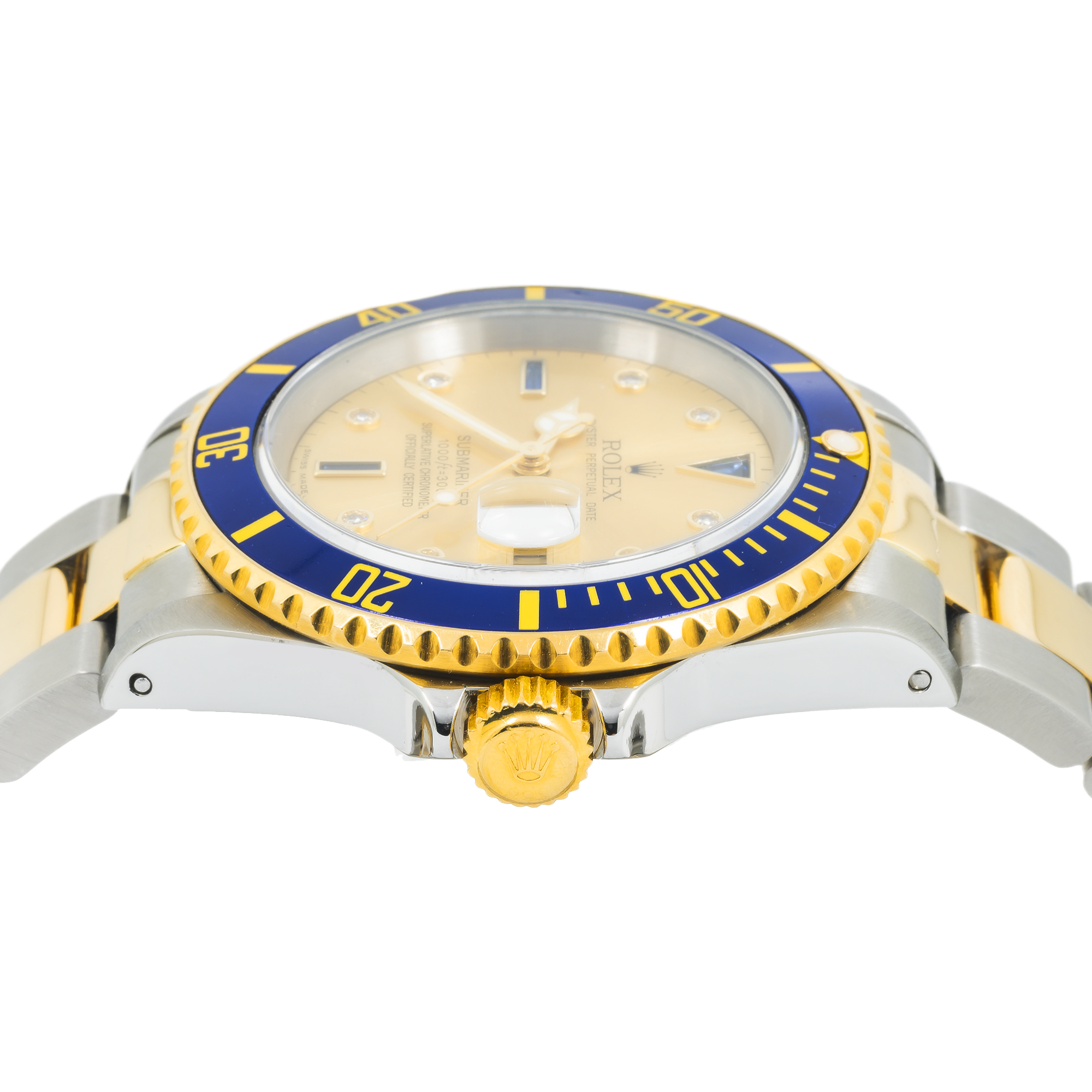 Rolex Submariner Two Tone 16613 Champagne Serti Dial Blue Insert Bezel-Rolex-JD Watches NY