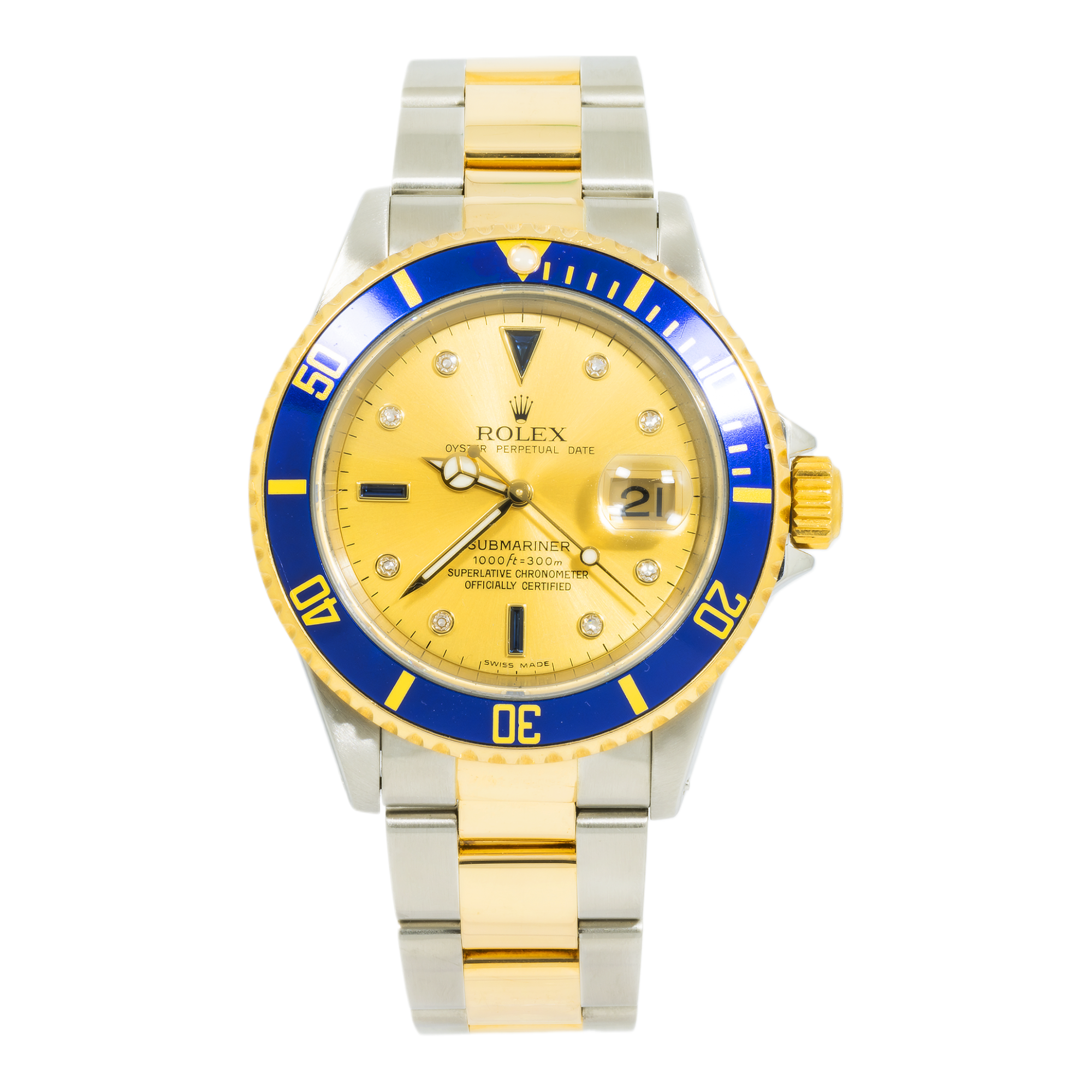 Rolex Submariner Two Tone 16613 Champagne Serti Dial Blue Insert Bezel-Rolex-JD Watches NY
