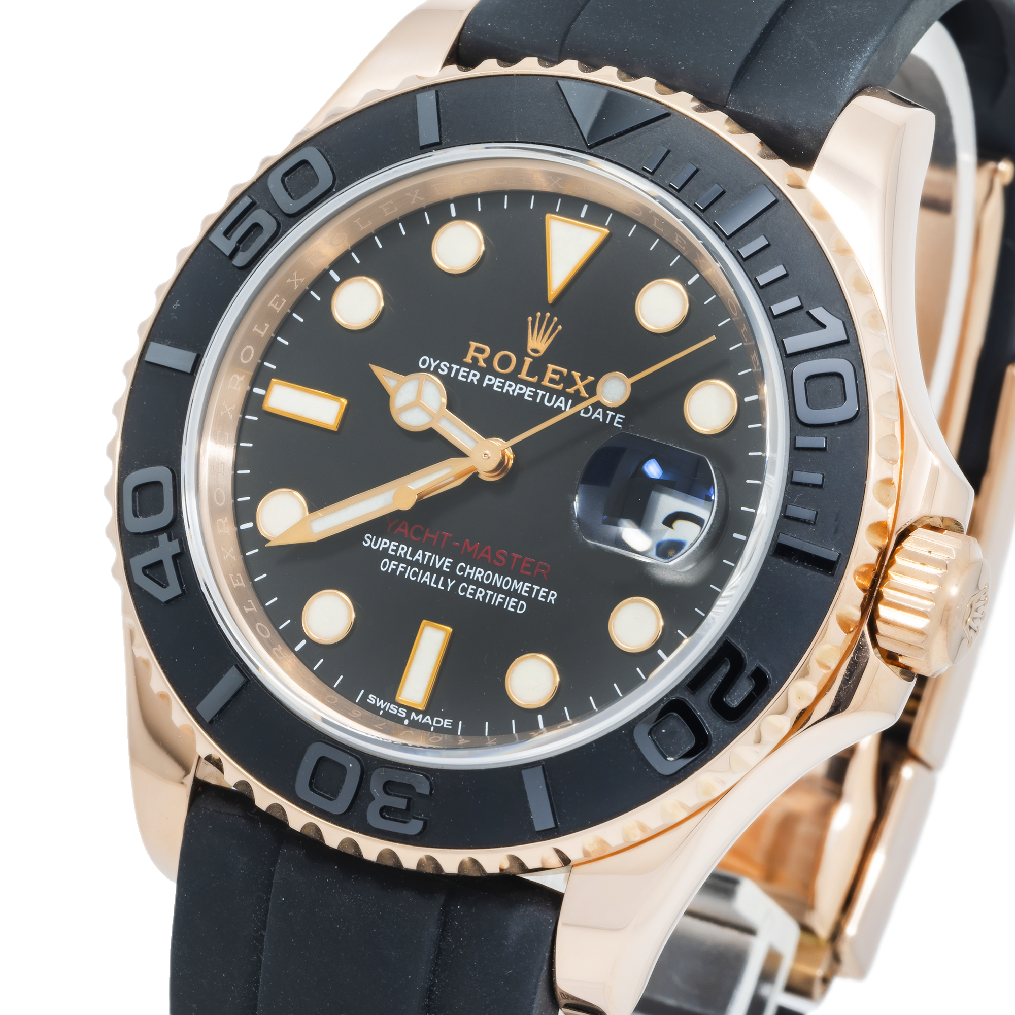 Rolex Yacht-Master 40mm 116655 Everose Gold Black Dial Oysterflex Bracelet Men’s Watch (Year: 2015 to 2018)-Rolex-JD Watches NY